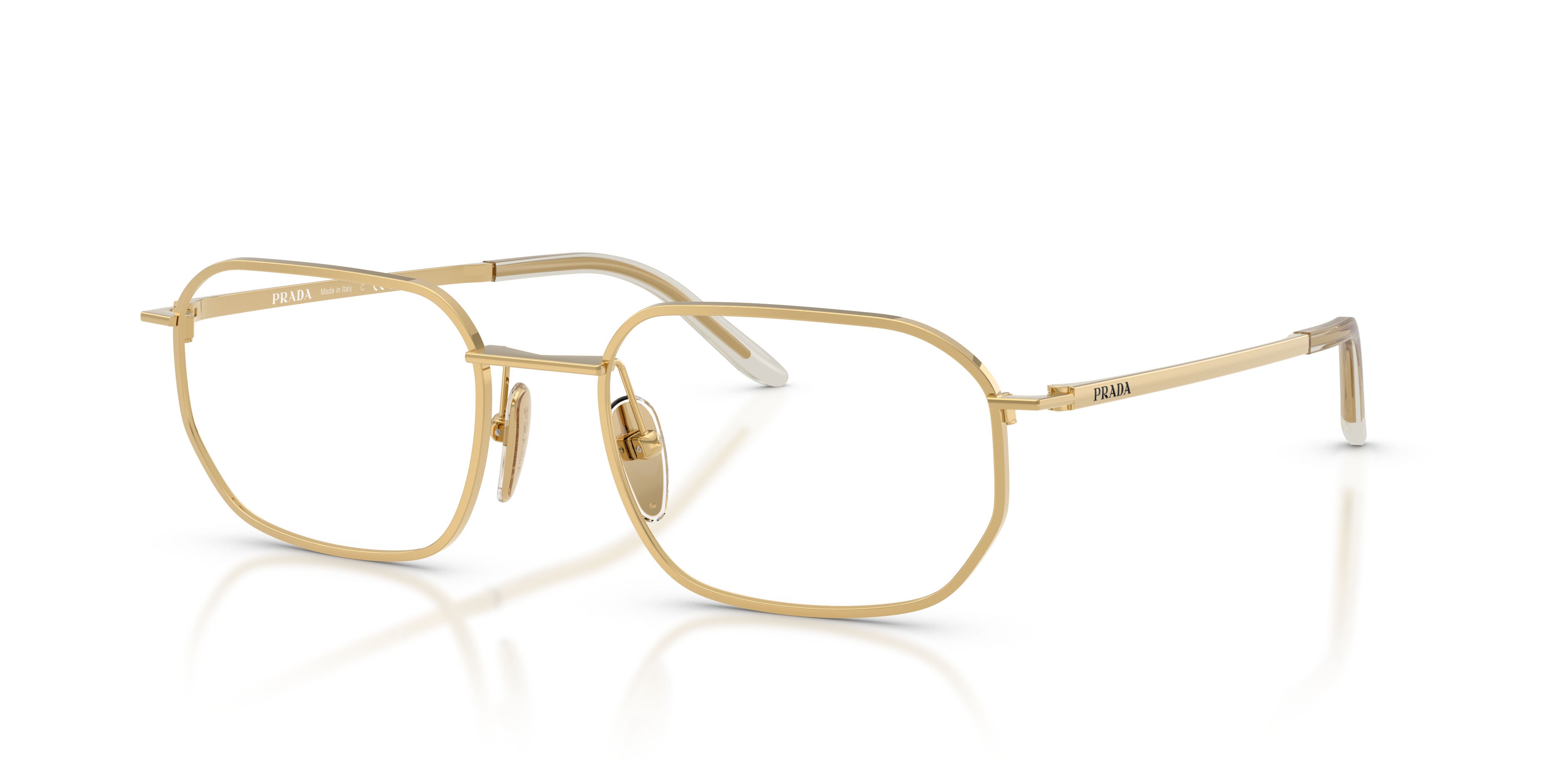 Eyeglasses Prada PR D51V (5AK1O1) color oro shape irregular lenses lente demo