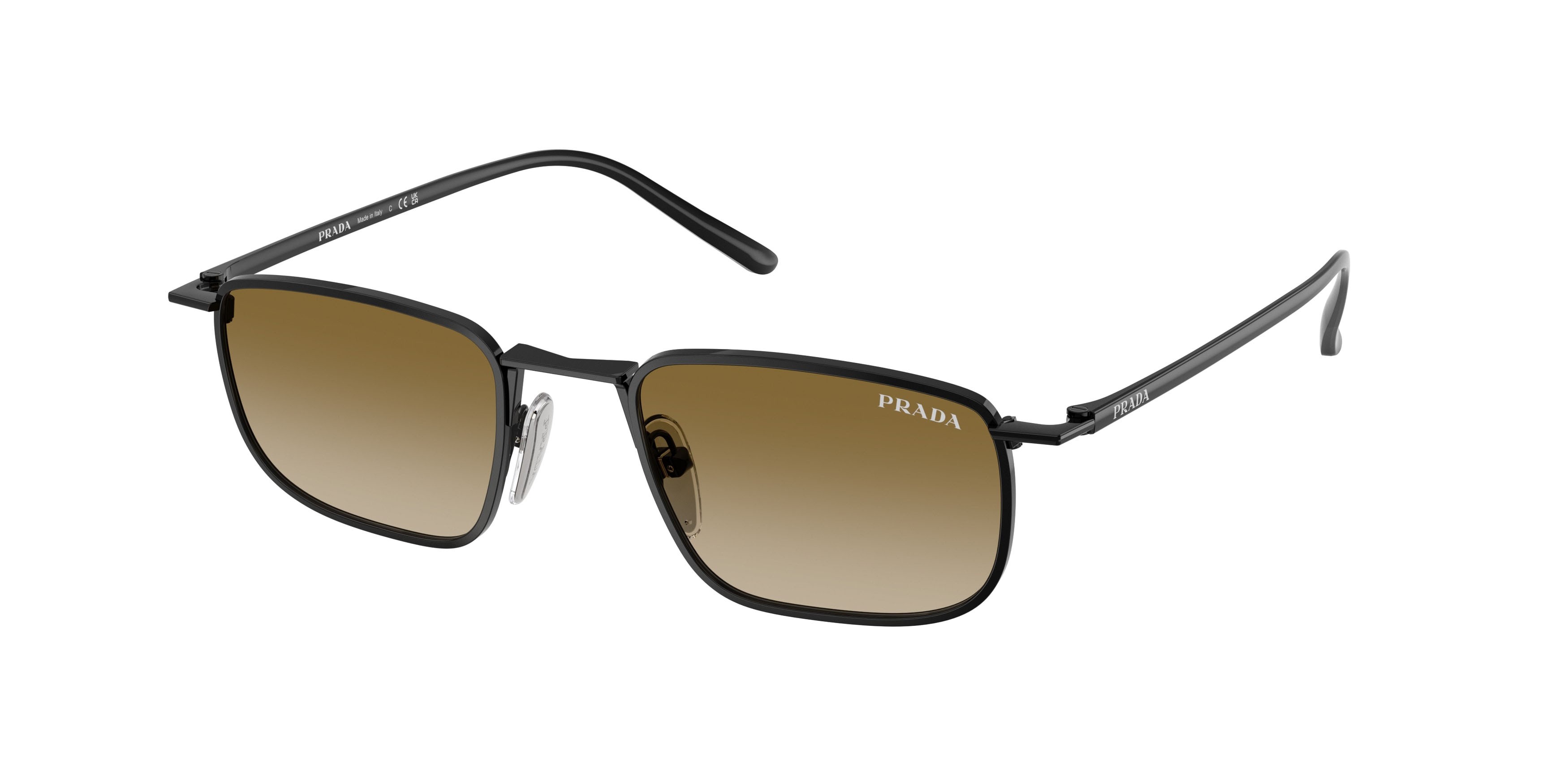Occhiali da sole Prada PR D52S (1AB20U) colore nero forma quadrato lenti marrone sfumato