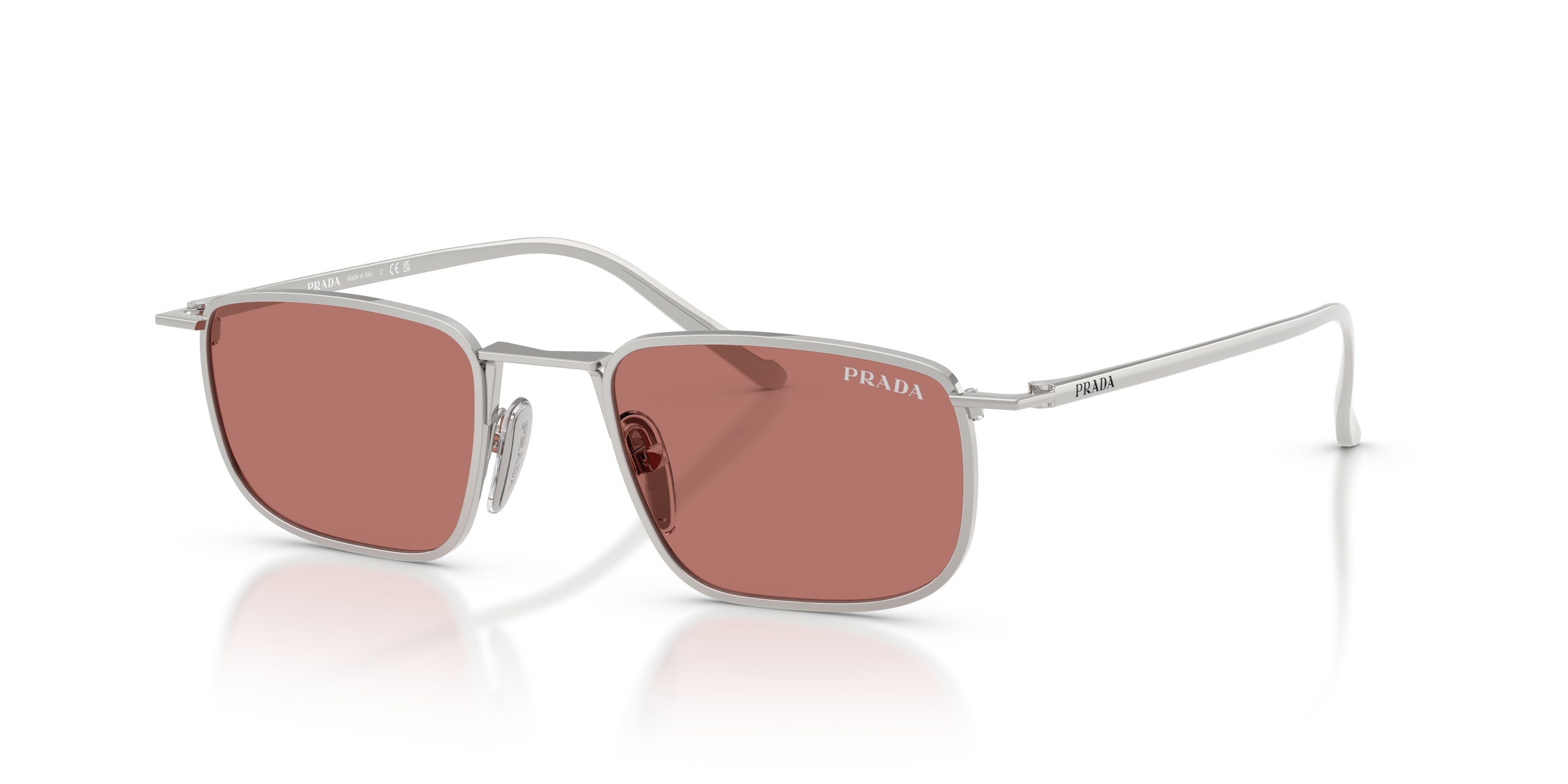 Occhiali da sole Prada PR D52S (1BC80W) colore argento forma quadrato lenti bordeaux