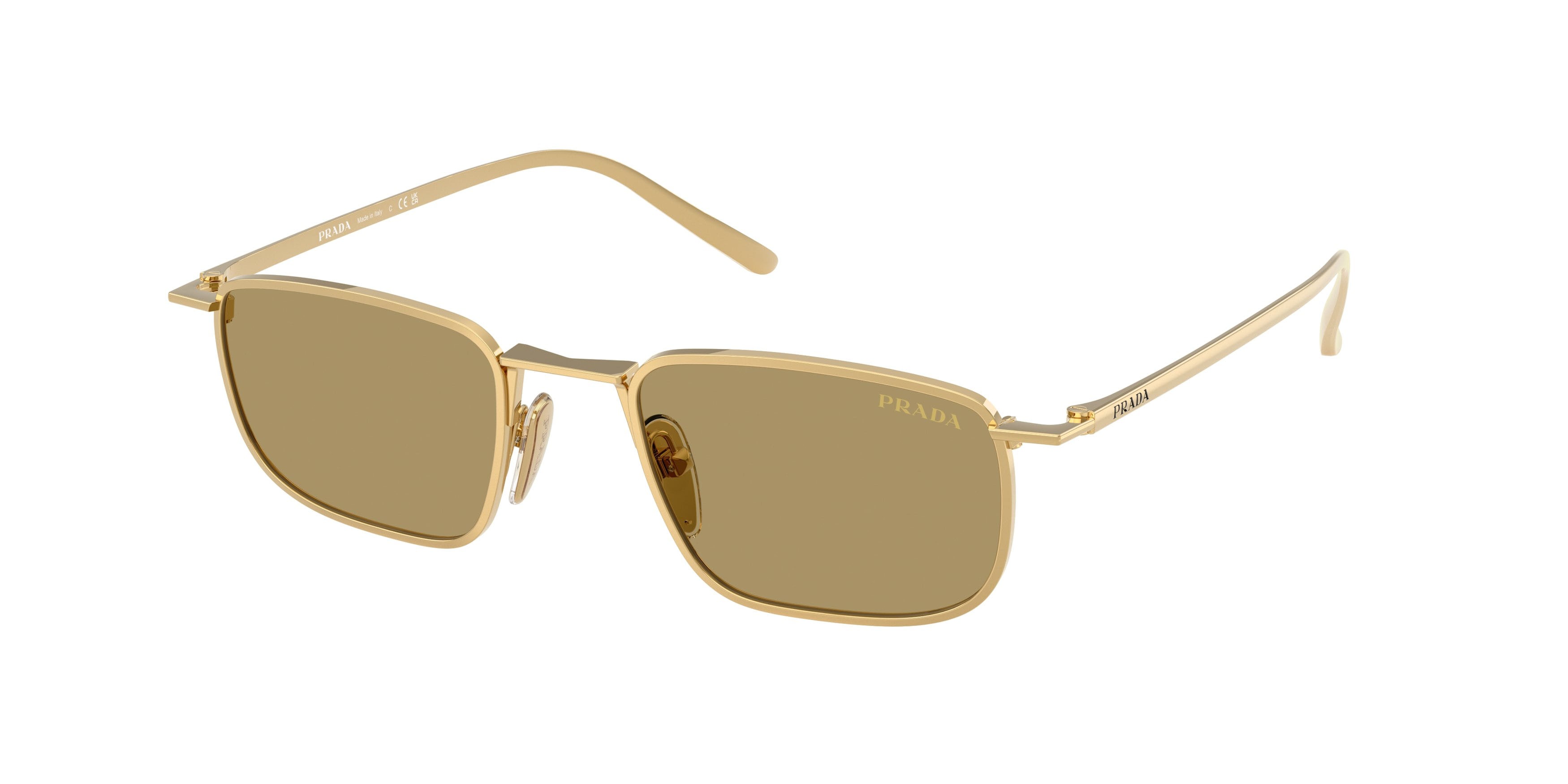 Occhiali da sole Prada PR D52S (5AK70G) colore oro forma quadrato lenti verde oliva