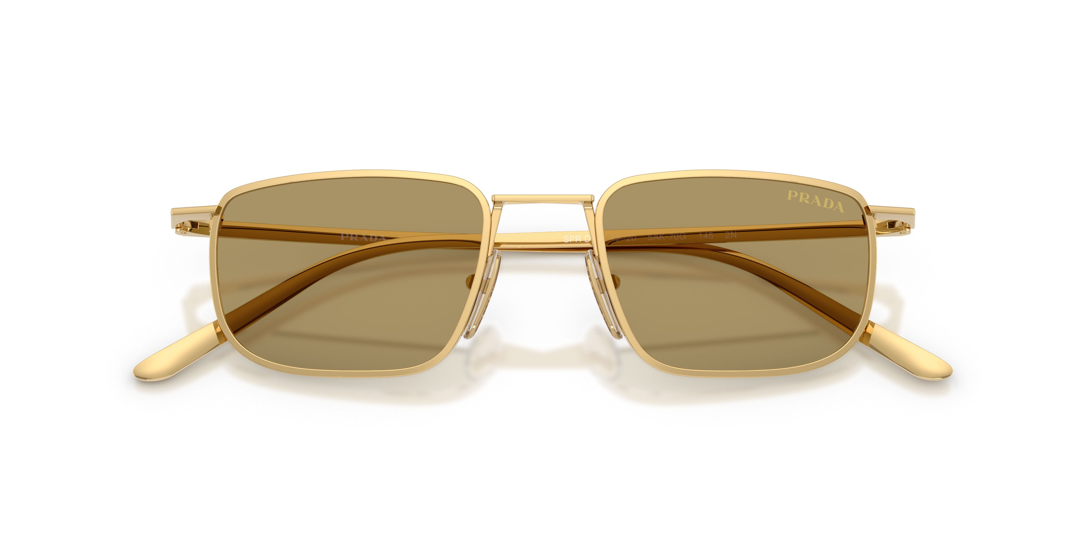 Occhiali da sole Prada PR D52S (5AK70G) colore oro forma quadrato lenti verde oliva