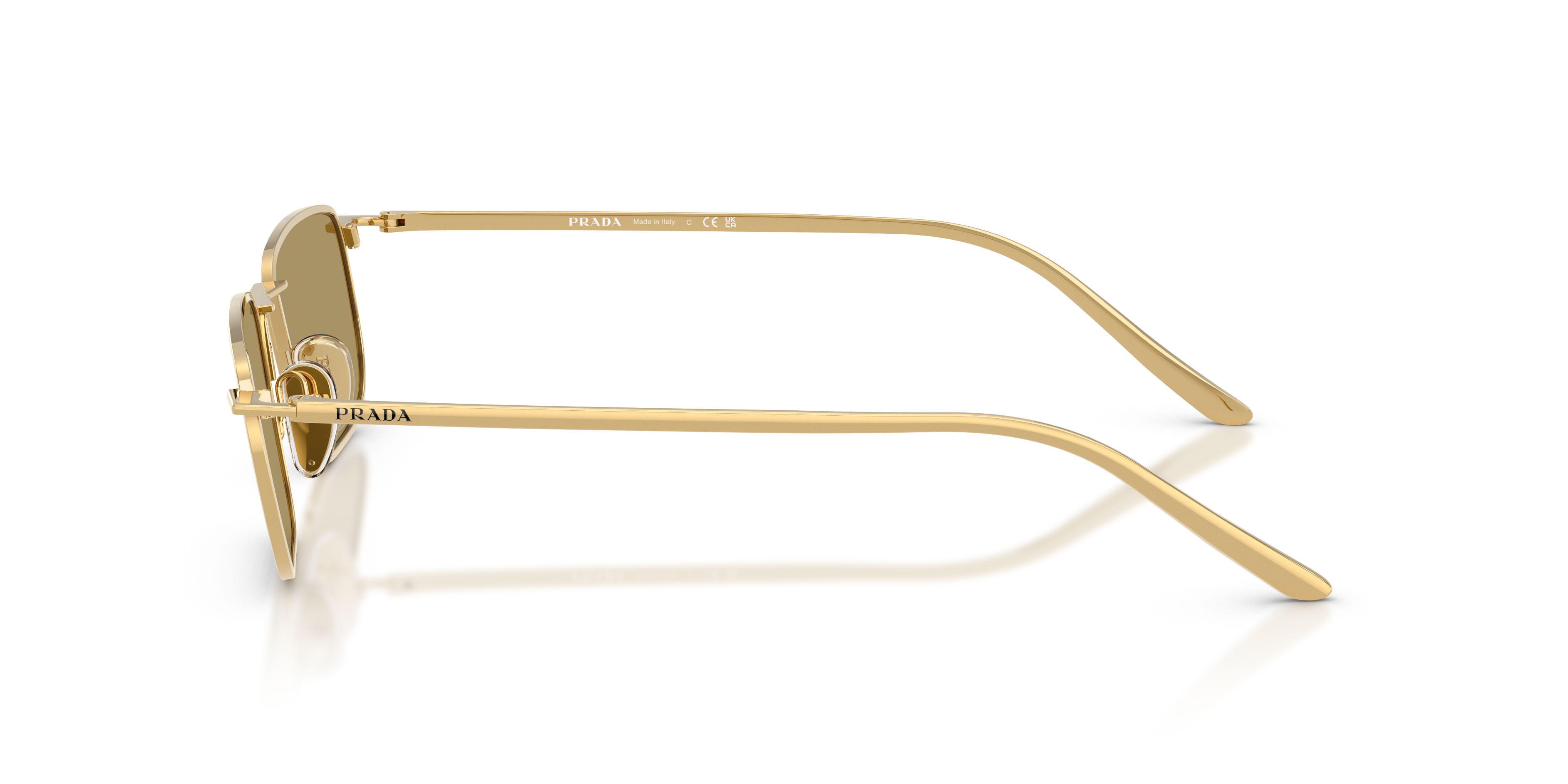 Occhiali da sole Prada PR D52S (5AK70G) colore oro forma quadrato lenti verde oliva
