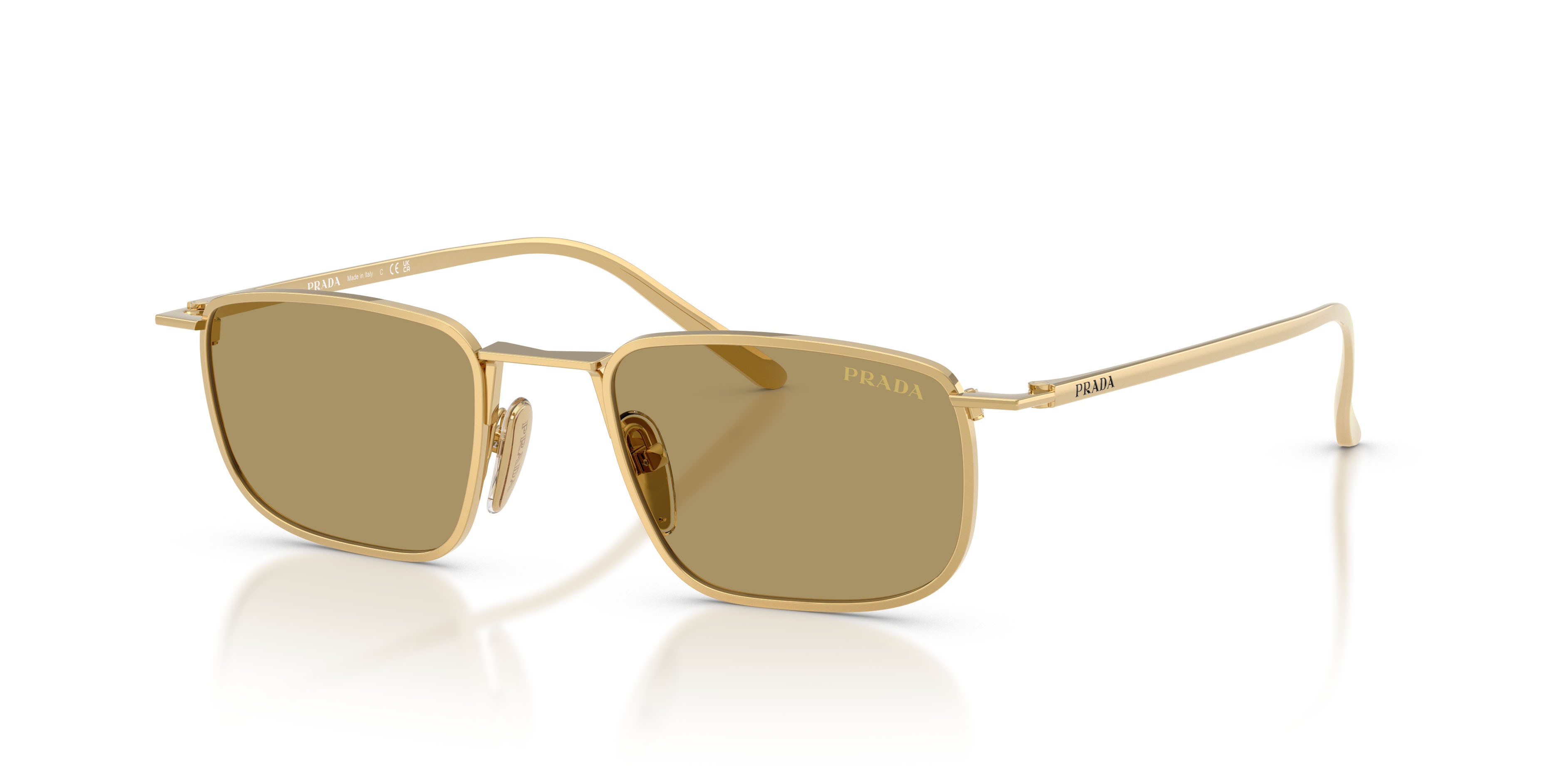 Occhiali da sole Prada PR D52S (5AK70G) colore oro forma quadrato lenti verde oliva