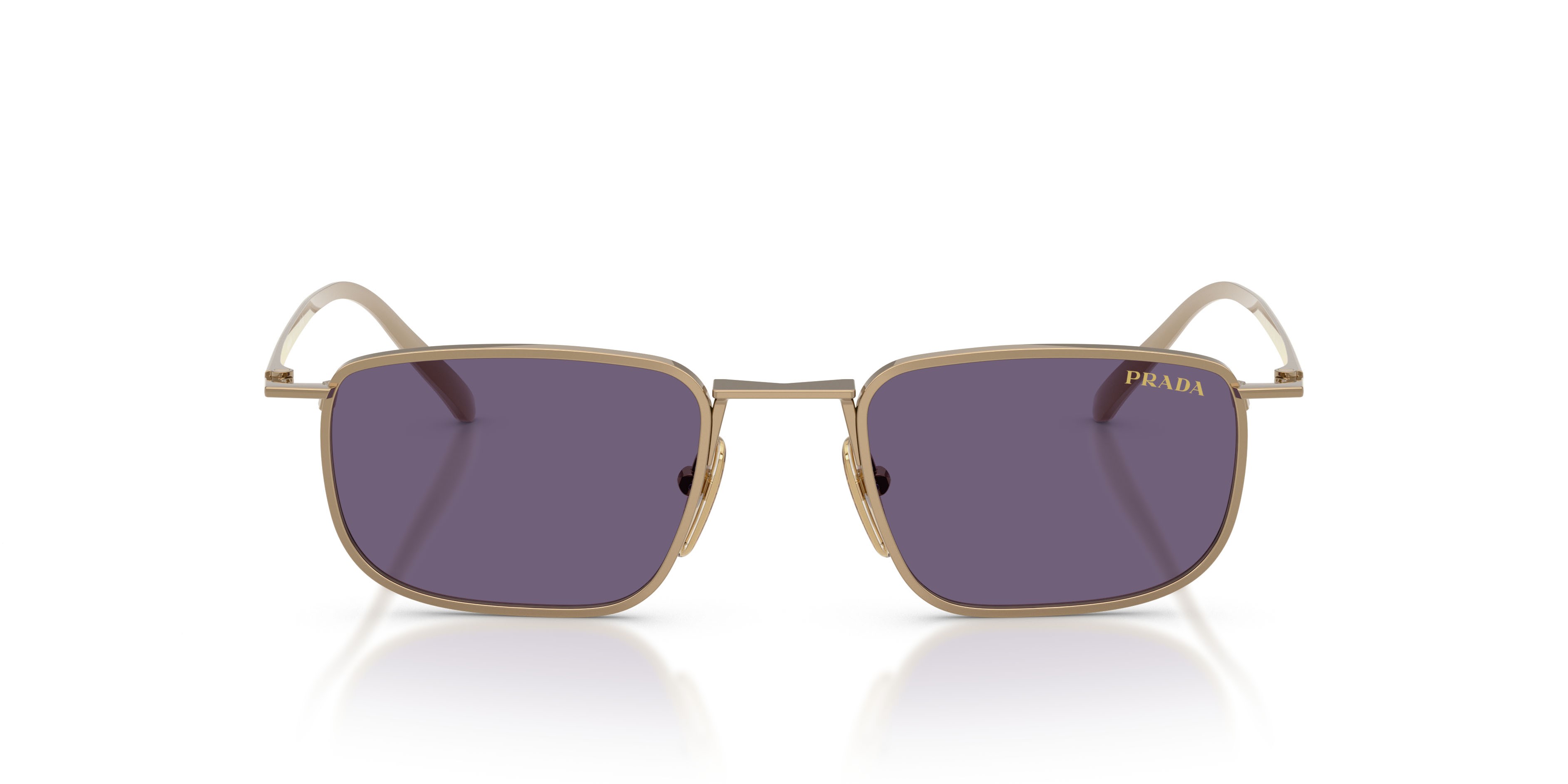 Occhiali da sole Prada PR D52S (7OE70W) colore ottone forma quadrato lenti viola
