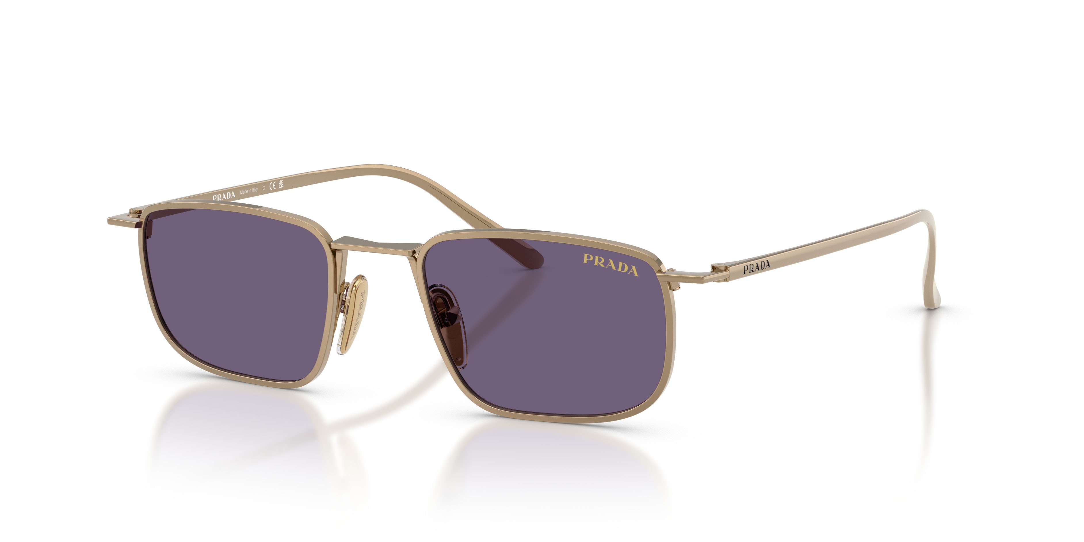 Occhiali da sole Prada PR D52S (7OE70W) colore ottone forma quadrato lenti viola