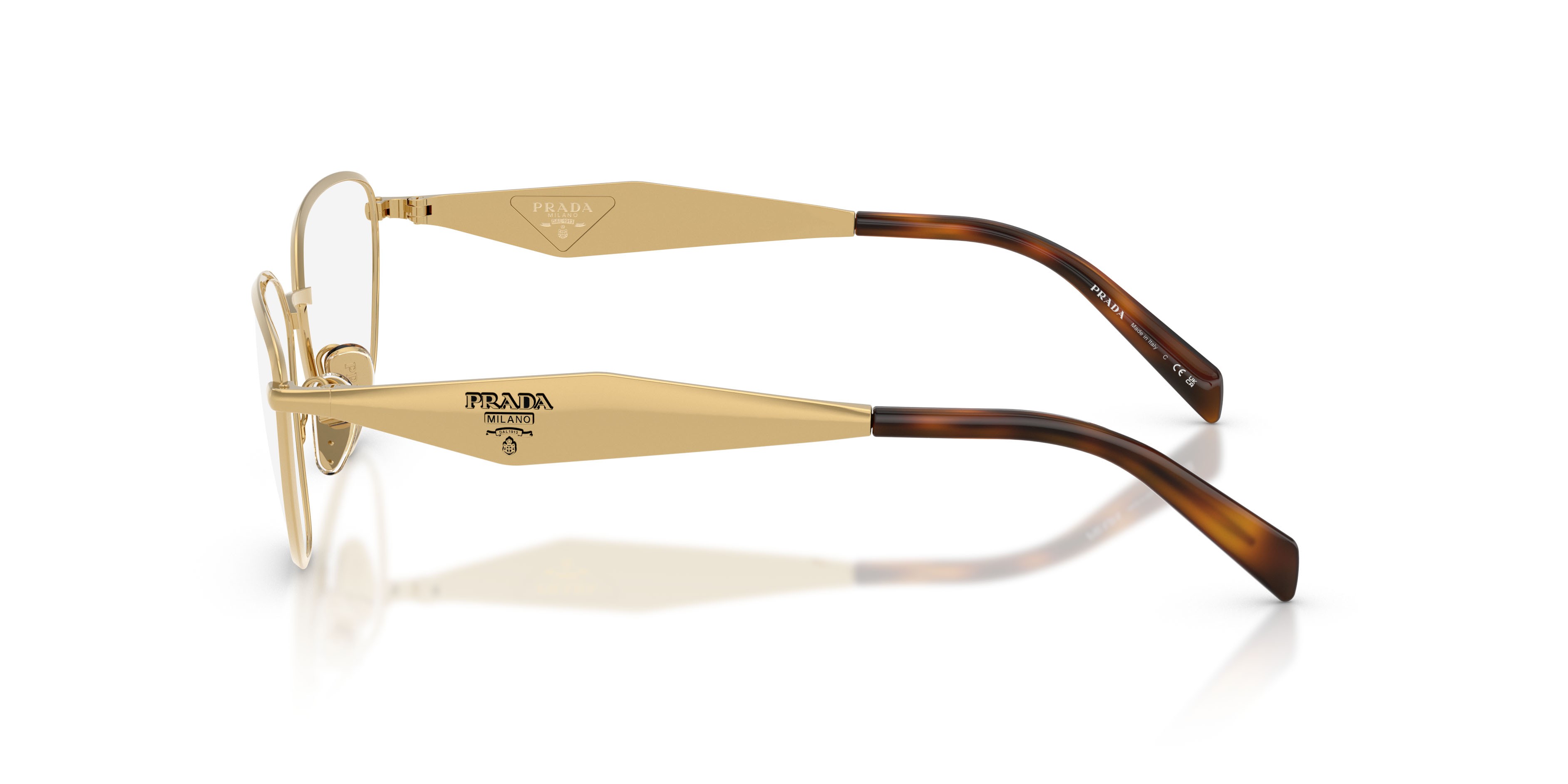 Eyeglasses Prada PR D52V (5AK1O1) color oro shape irregular lenses lente demo
