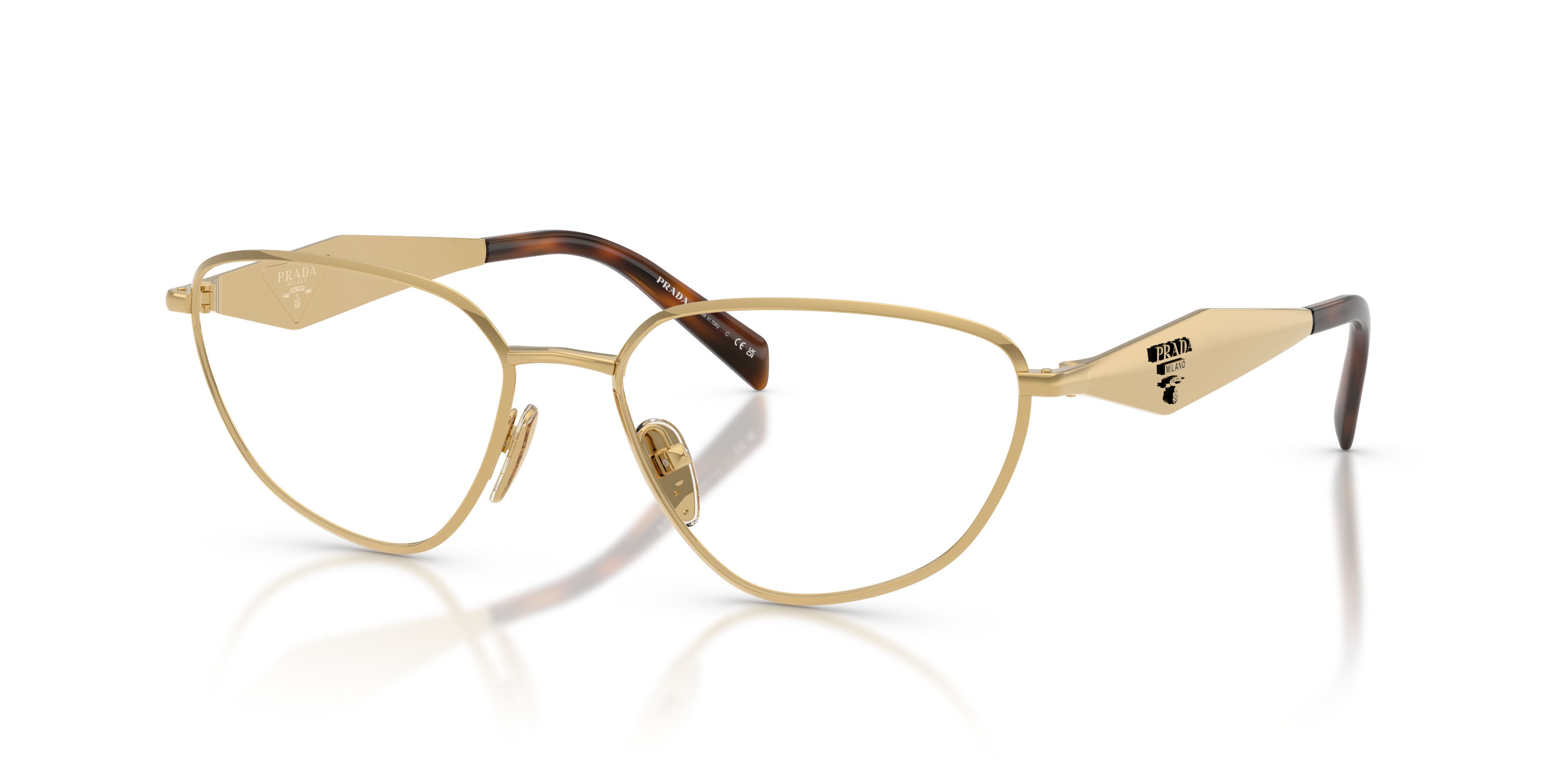 Eyeglasses Prada PR D52V (5AK1O1) color oro shape irregular lenses lente demo