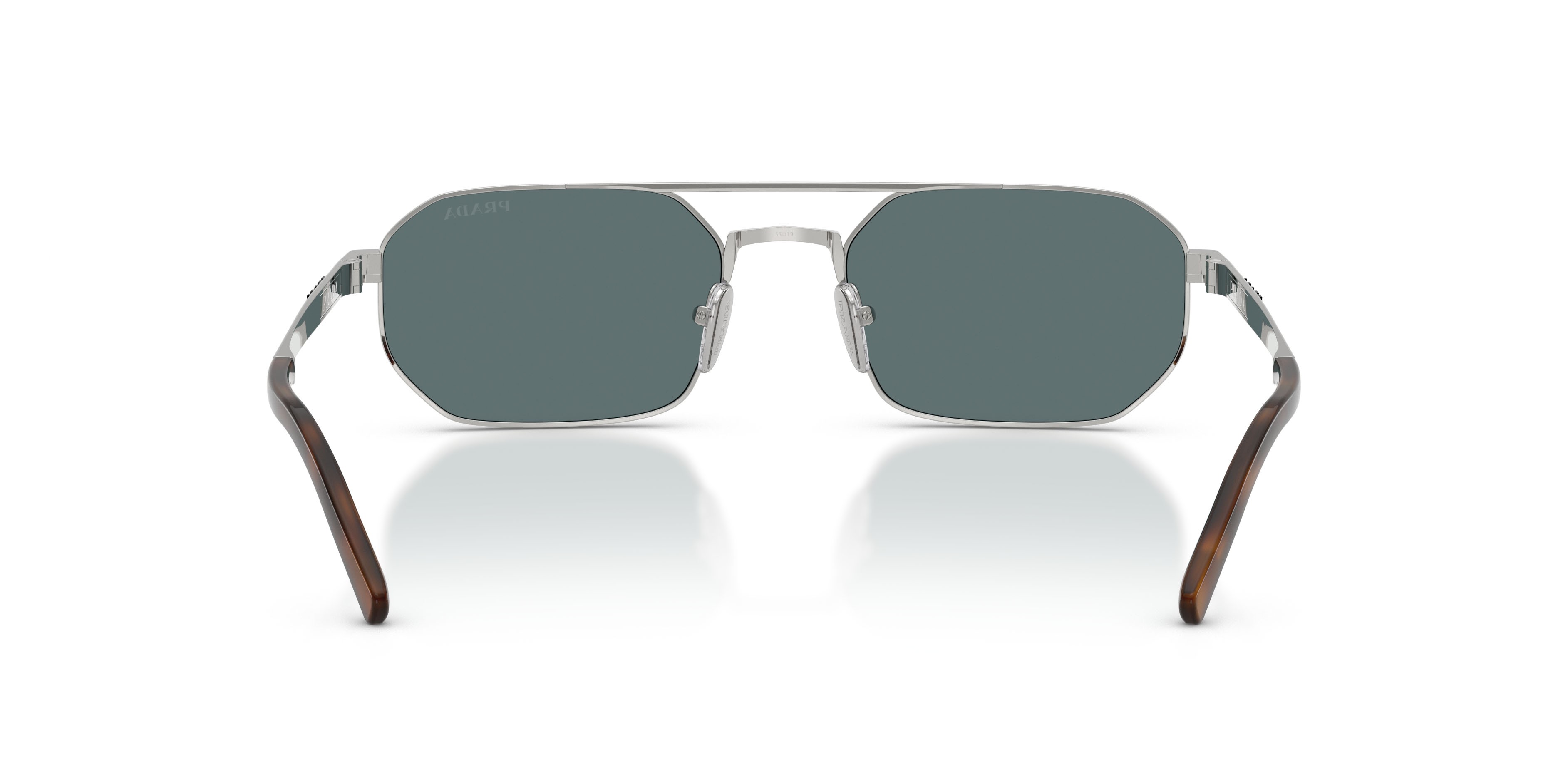 Occhiali da sole Prada PR D53S (1BC40X) colore argento forma irregolare lenti blu specchiato argento