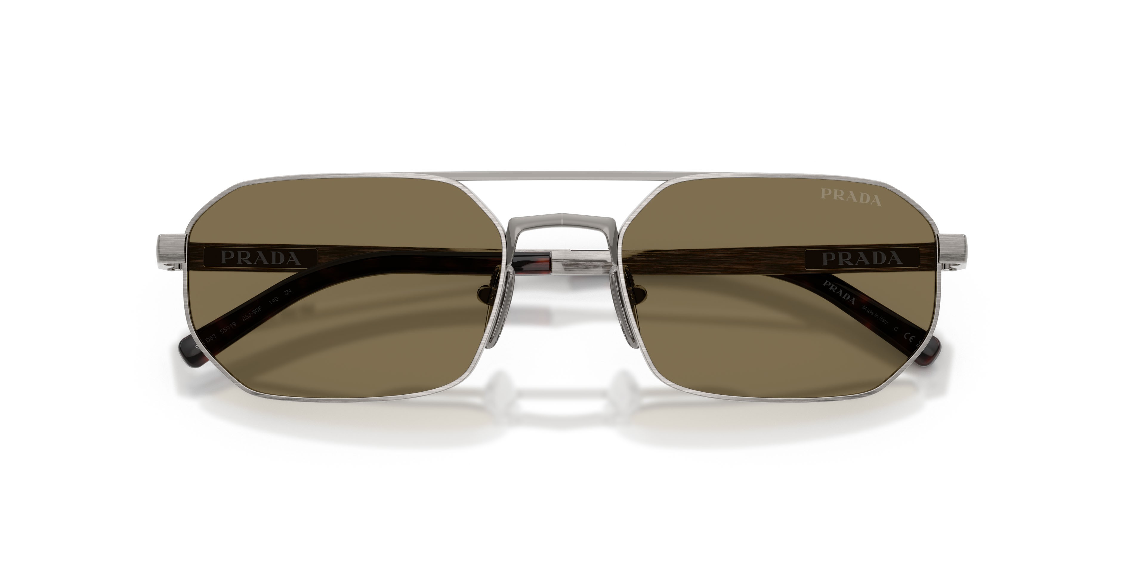 Occhiali da sole Prada PR D53S (23J90F) colore gunmetal satinato forma irregolare lenti marrone chiaro