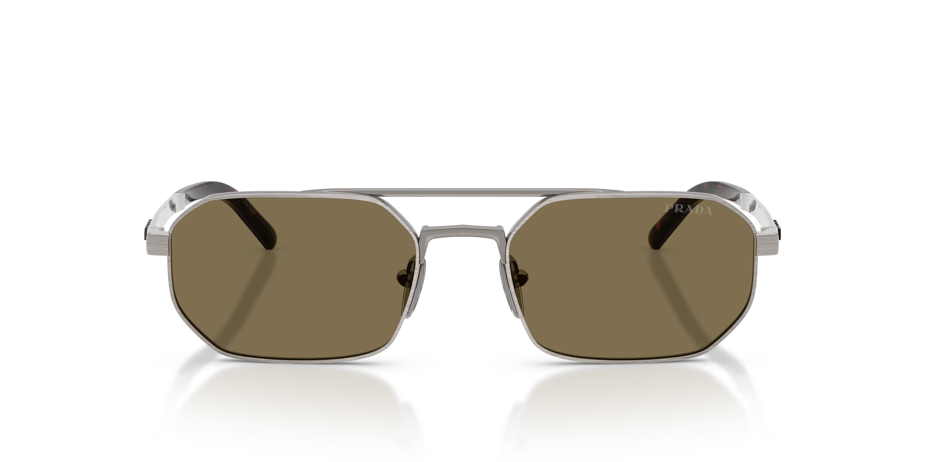 Occhiali da sole Prada PR D53S (23J90F) colore gunmetal satinato forma irregolare lenti marrone chiaro