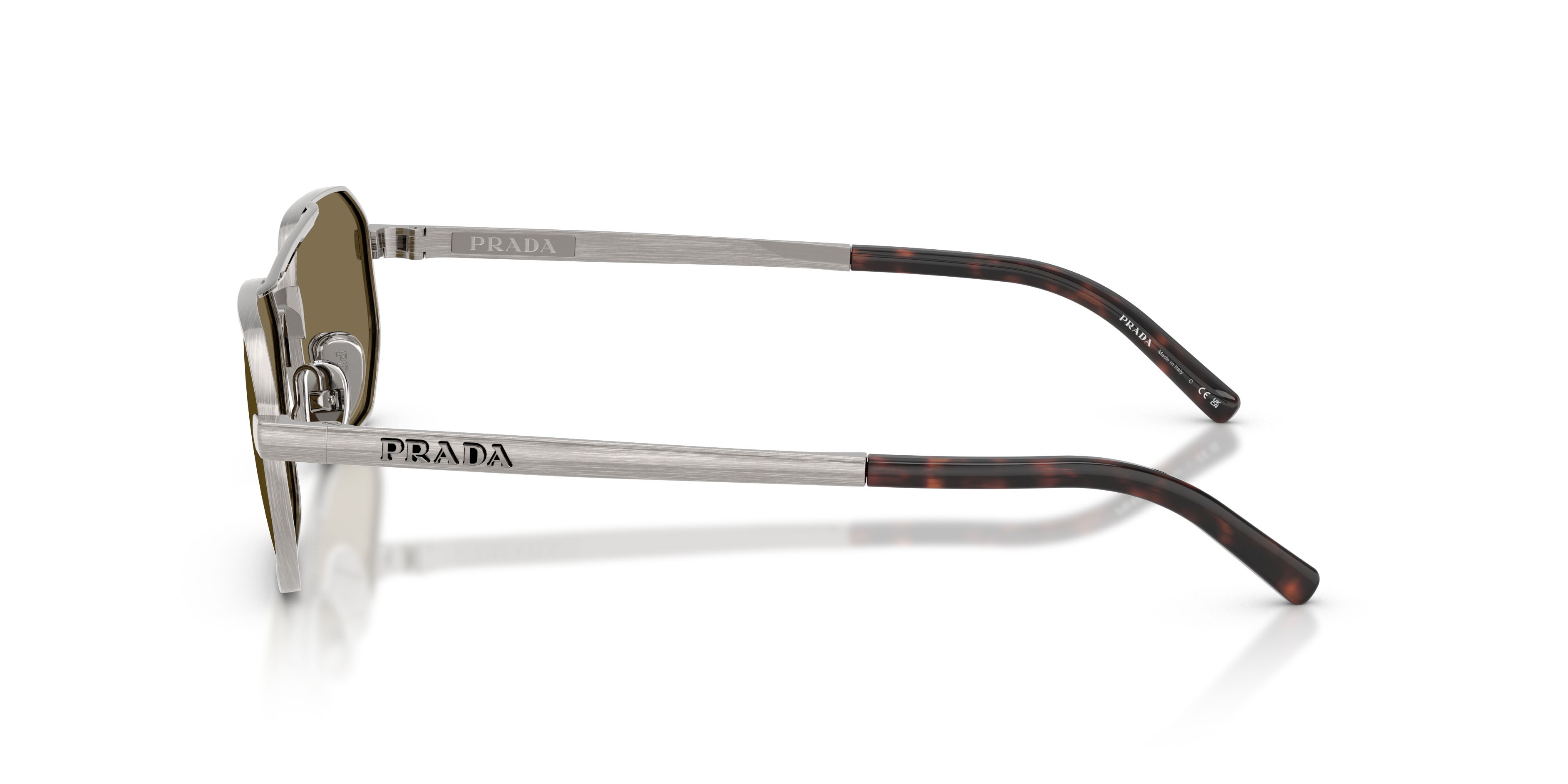 Occhiali da sole Prada PR D53S (23J90F) colore gunmetal satinato forma irregolare lenti marrone chiaro