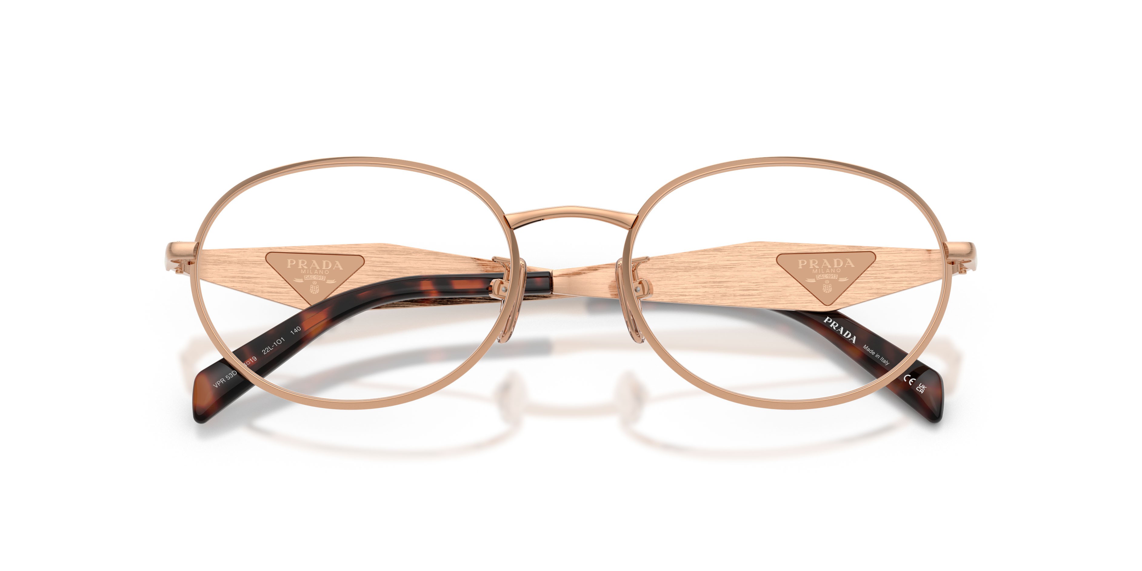 Eyeglasses Prada PR D53VD (22L1O1) color oro rose shape oval lenses lente demo