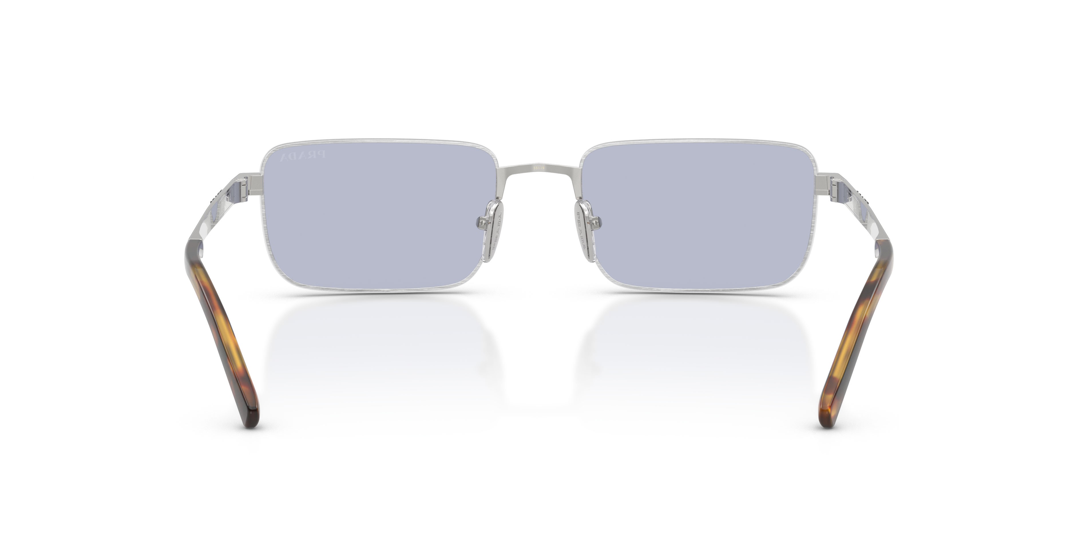 Occhiali da sole Prada PR D54S (04K30X) colore argento satinato forma rettangolare lenti ultravioletto