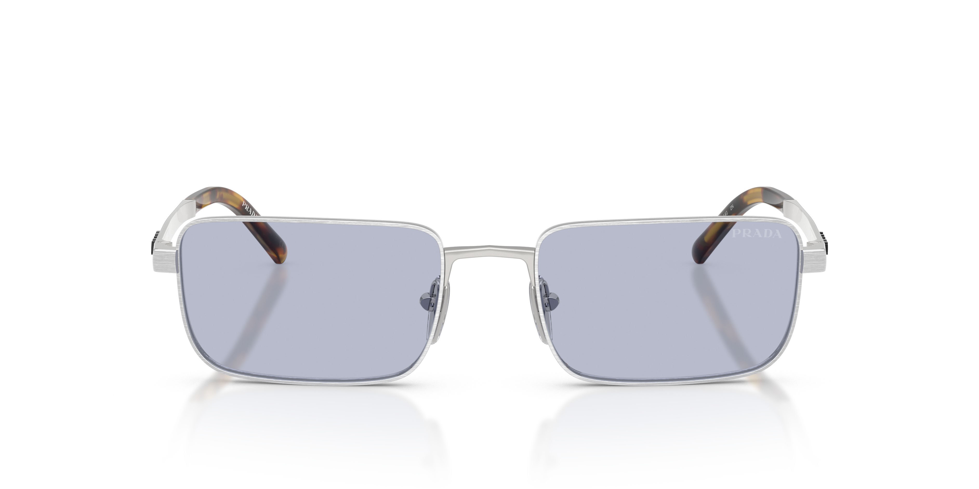Occhiali da sole Prada PR D54S (04K30X) colore argento satinato forma rettangolare lenti ultravioletto