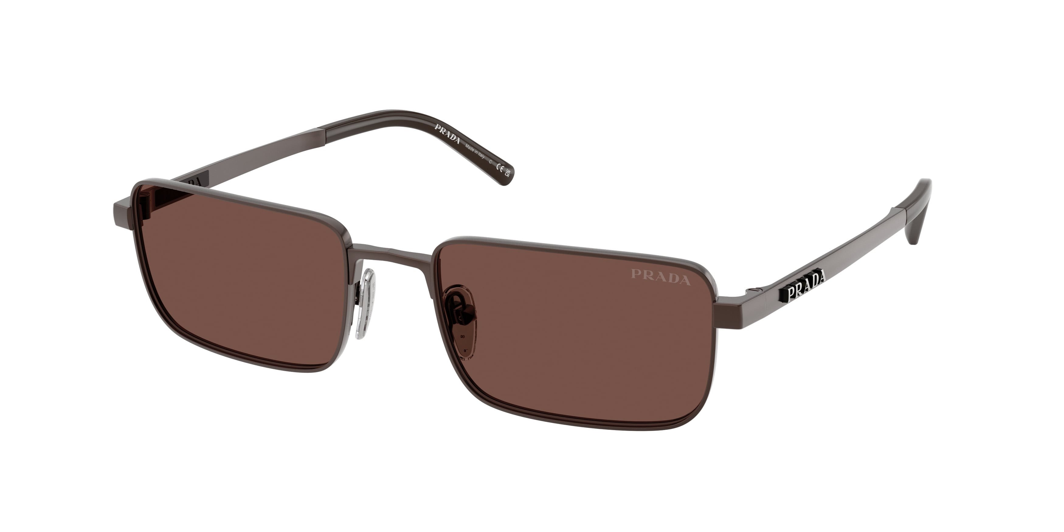 Occhiali da sole Prada PR D54S (22J80T) colore sigaro satinato forma rettangolare lenti cioccolato nero