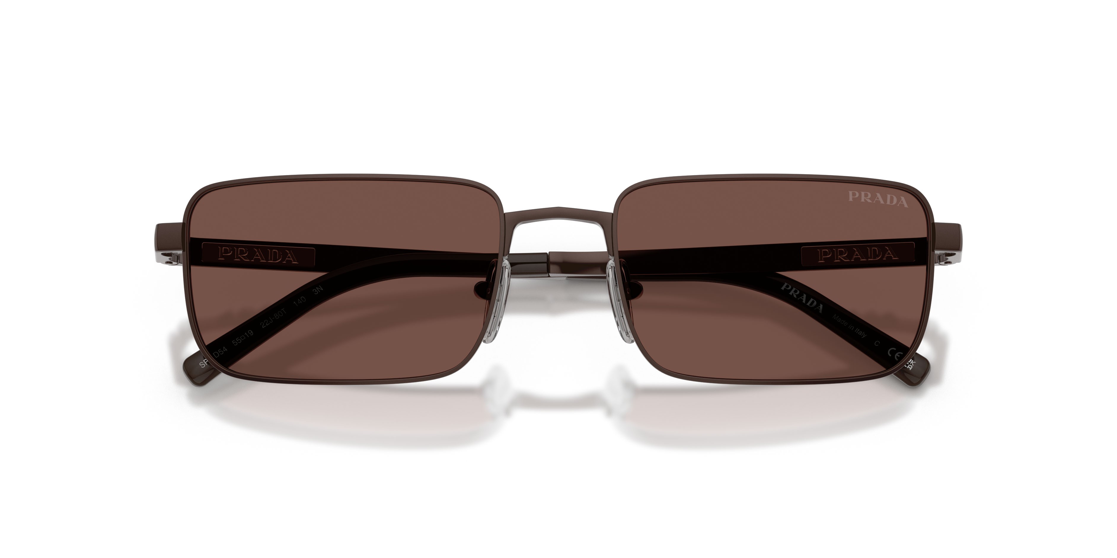 Occhiali da sole Prada PR D54S (22J80T) colore sigaro satinato forma rettangolare lenti cioccolato nero