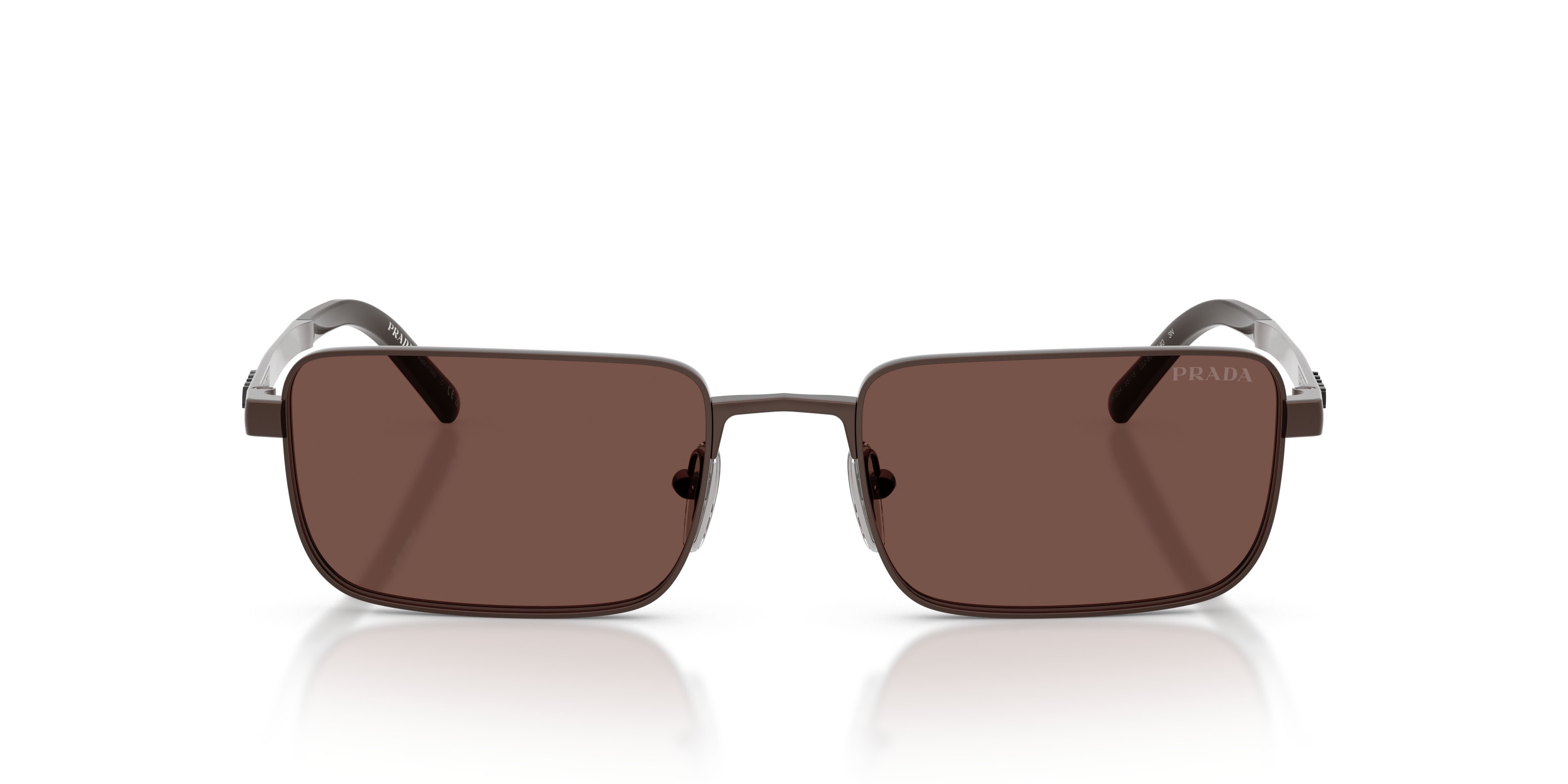 Occhiali da sole Prada PR D54S (22J80T) colore sigaro satinato forma rettangolare lenti cioccolato nero