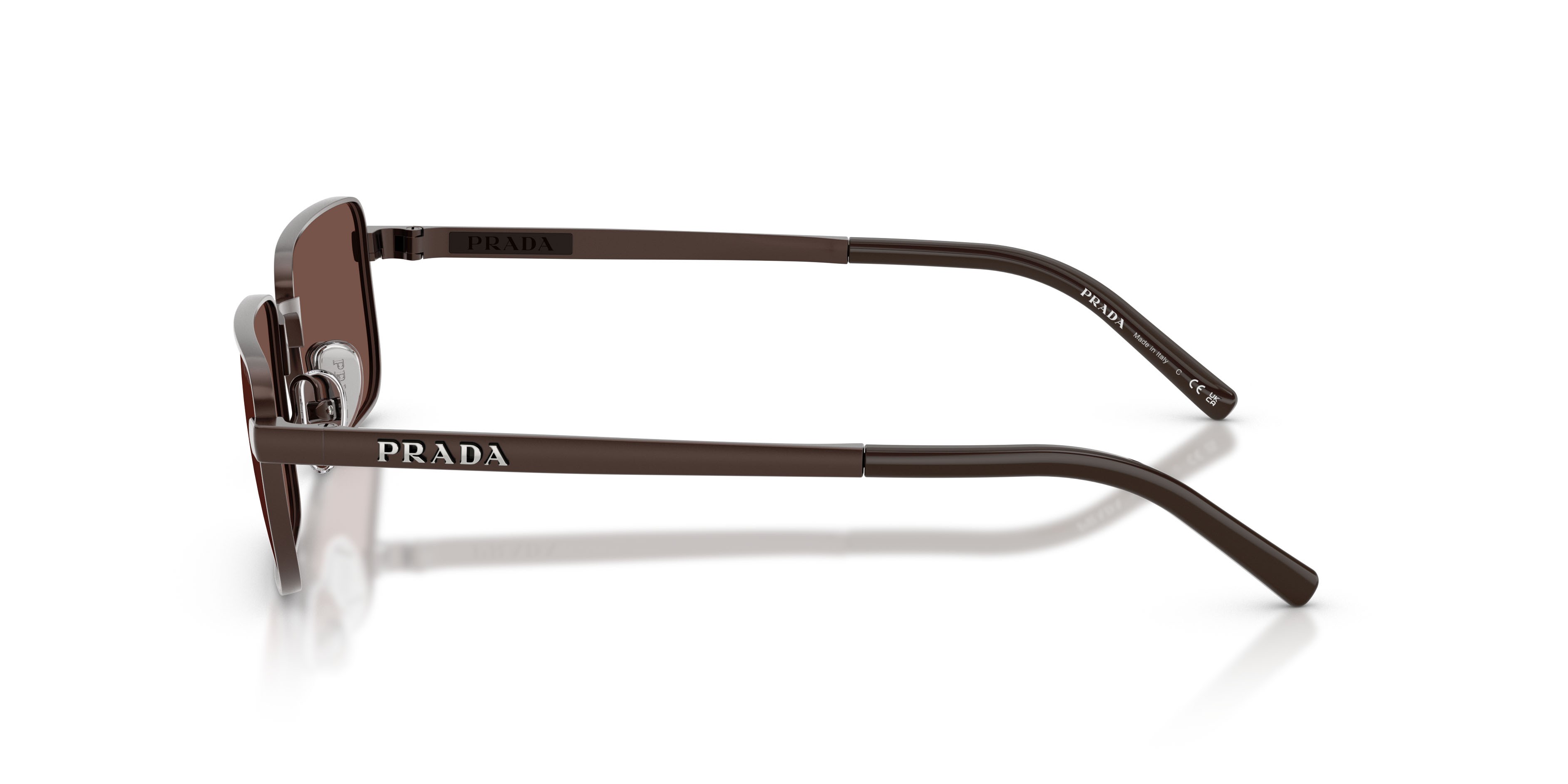 Occhiali da sole Prada PR D54S (22J80T) colore sigaro satinato forma rettangolare lenti cioccolato nero