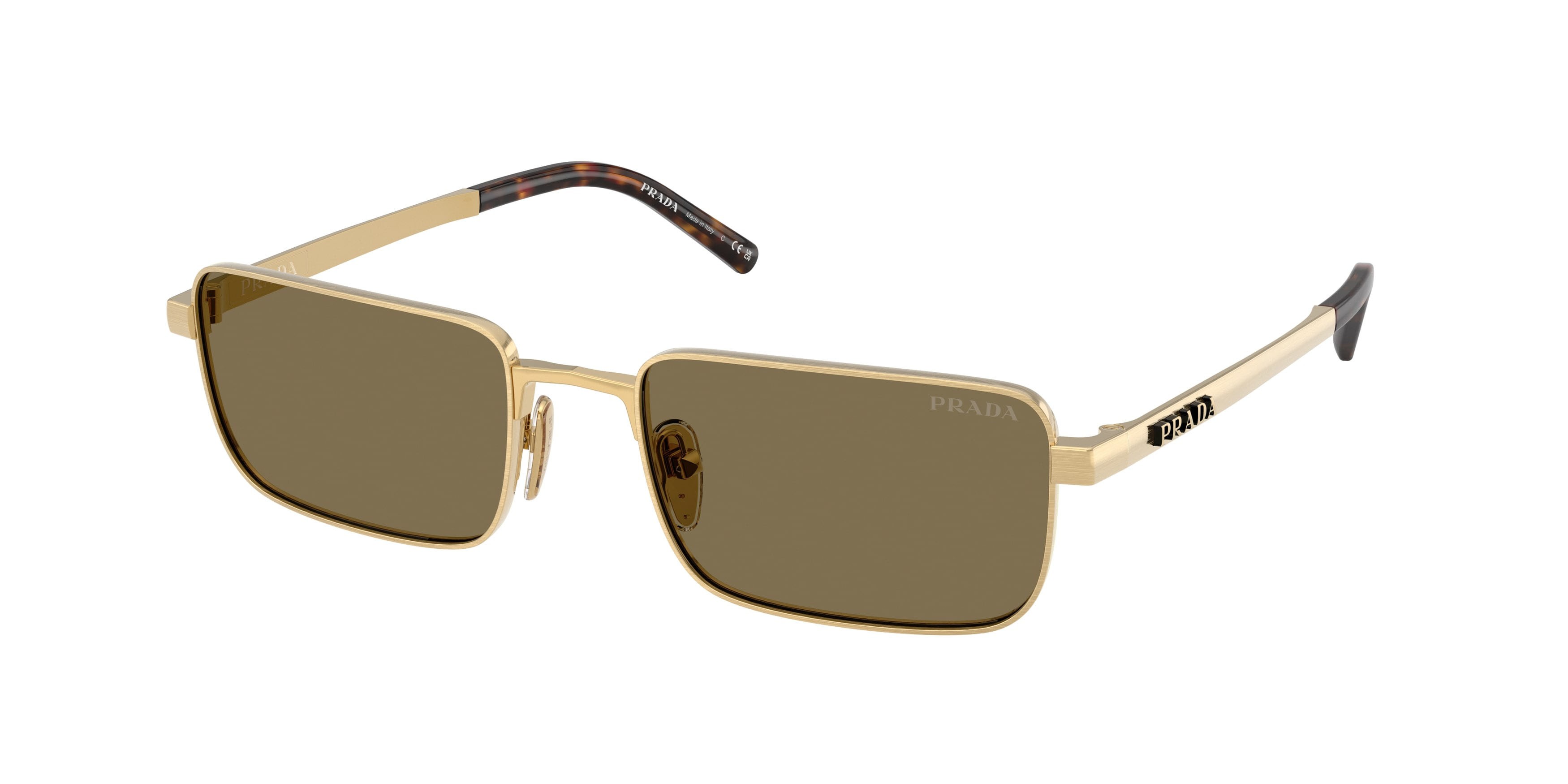 Occhiali da sole Prada PR D54S (24J90F) colore oro satinato forma rettangolare lenti marrone chiaro