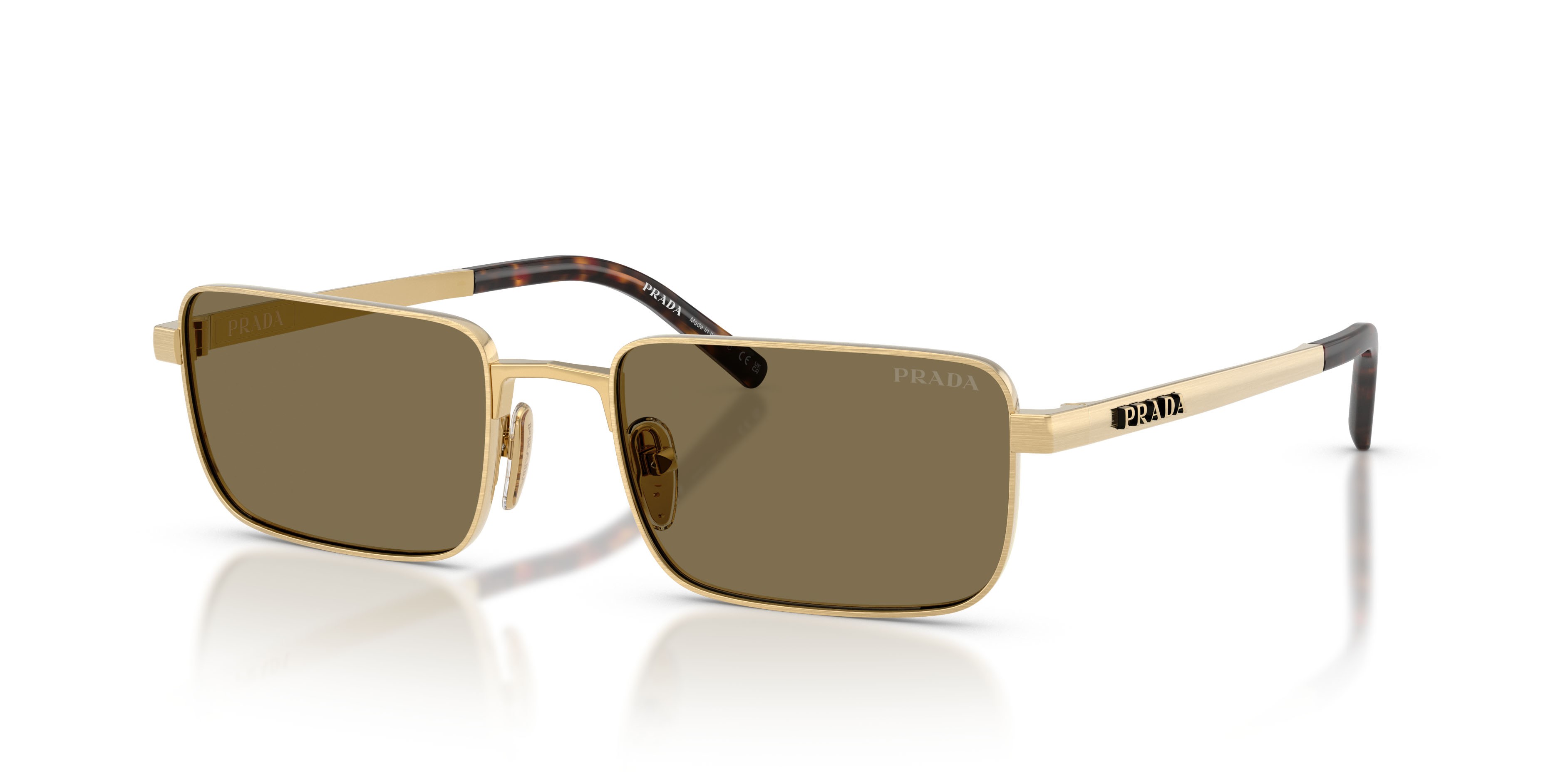 Occhiali da sole Prada PR D54S (24J90F) colore oro satinato forma rettangolare lenti marrone chiaro