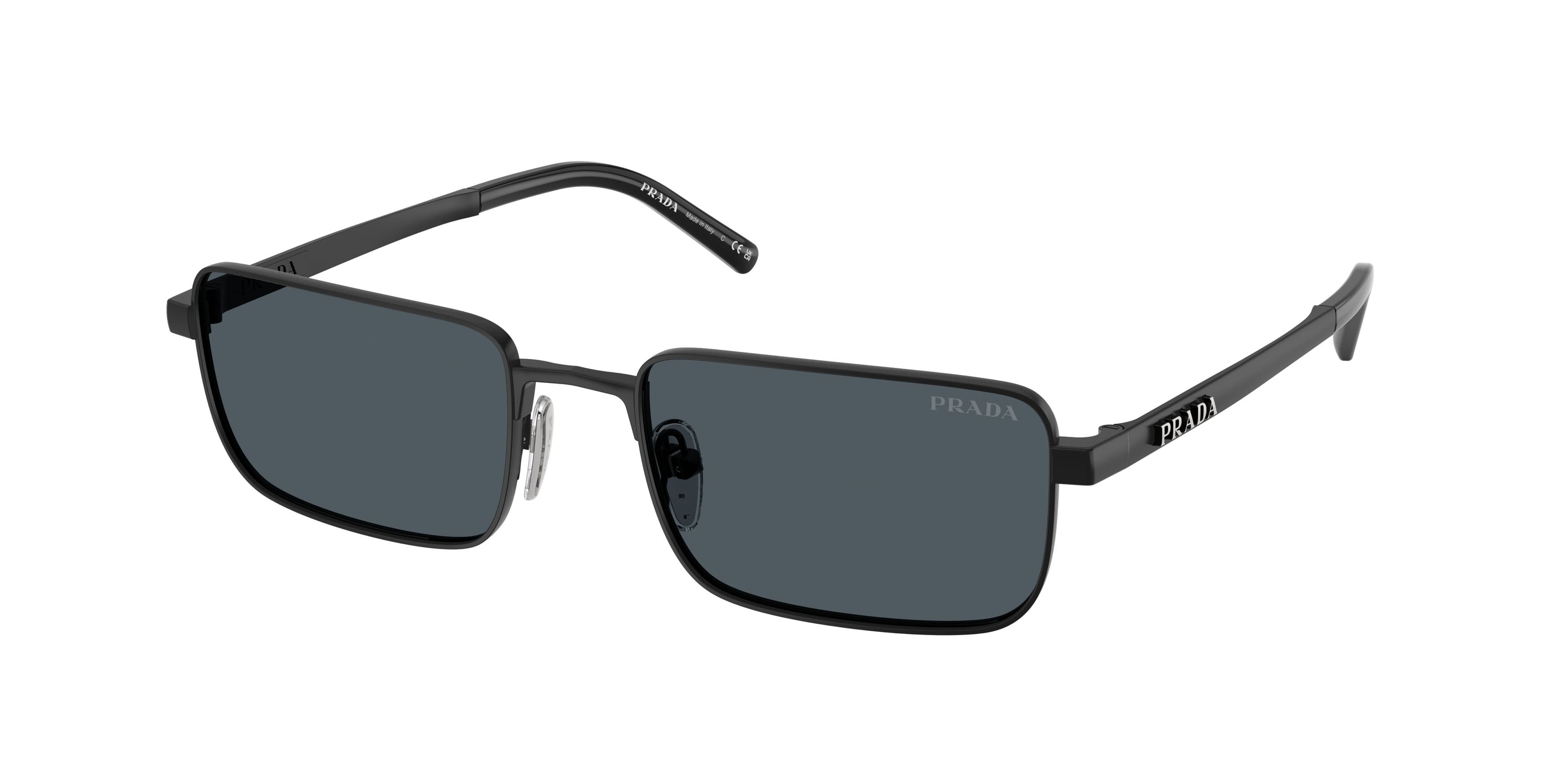 Occhiali da sole Prada PR D54S (7AB70B) colore nero satinato forma rettangolare lenti grigio scuro