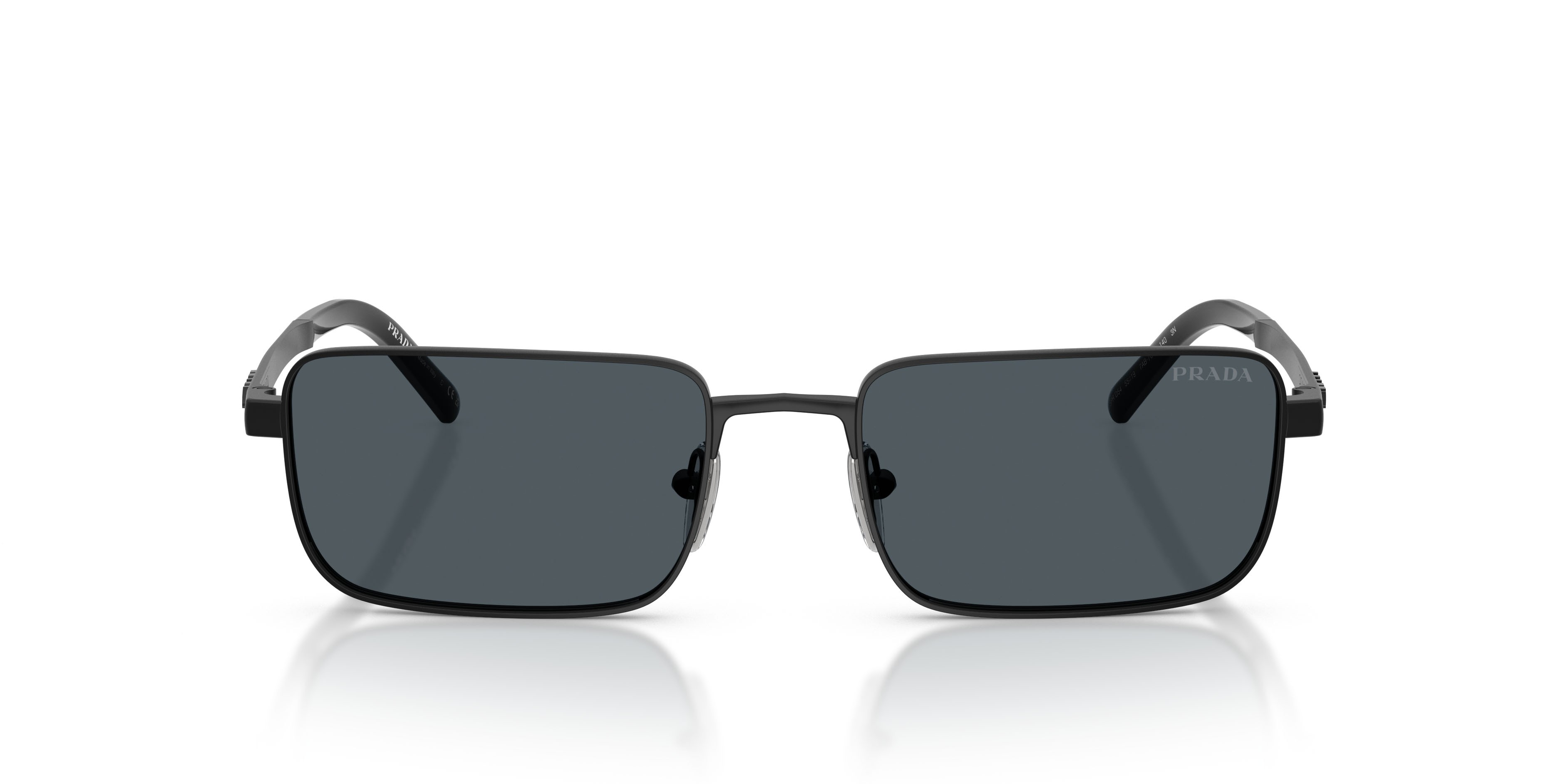 Occhiali da sole Prada PR D54S (7AB70B) colore nero satinato forma rettangolare lenti grigio scuro