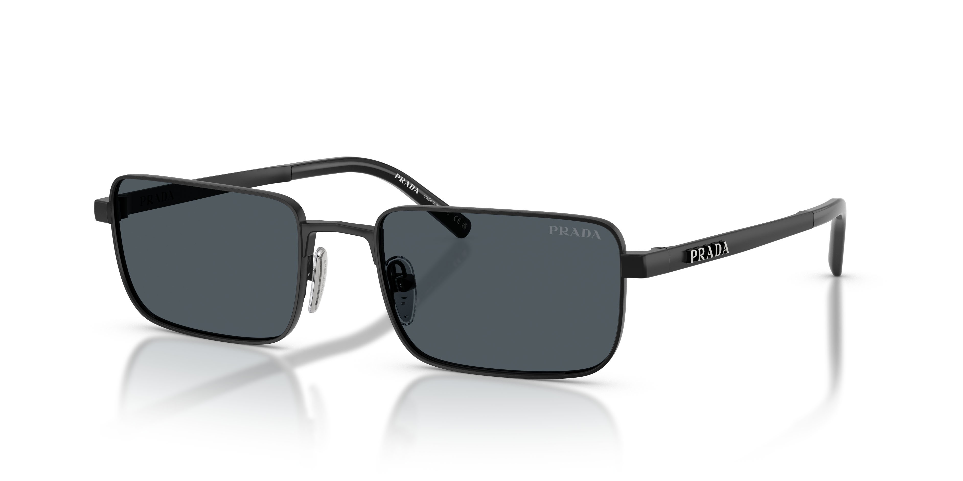 Occhiali da sole Prada PR D54S (7AB70B) colore nero satinato forma rettangolare lenti grigio scuro