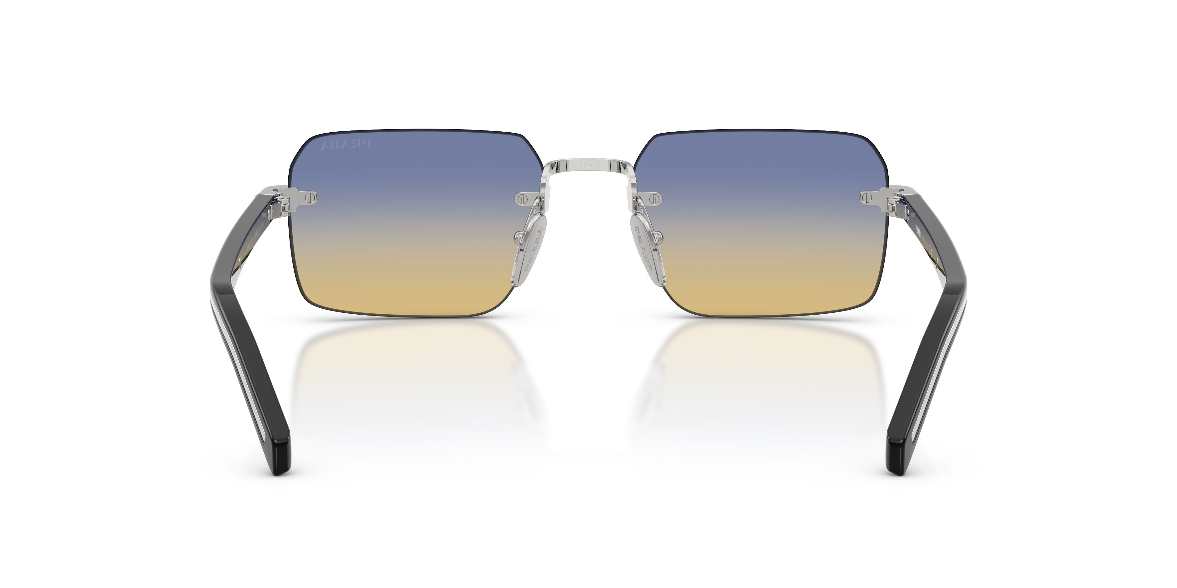 Occhiali da sole Prada PR D55S (1BC50E) colore argento forma rettangolare lenti yellow/dark blue
