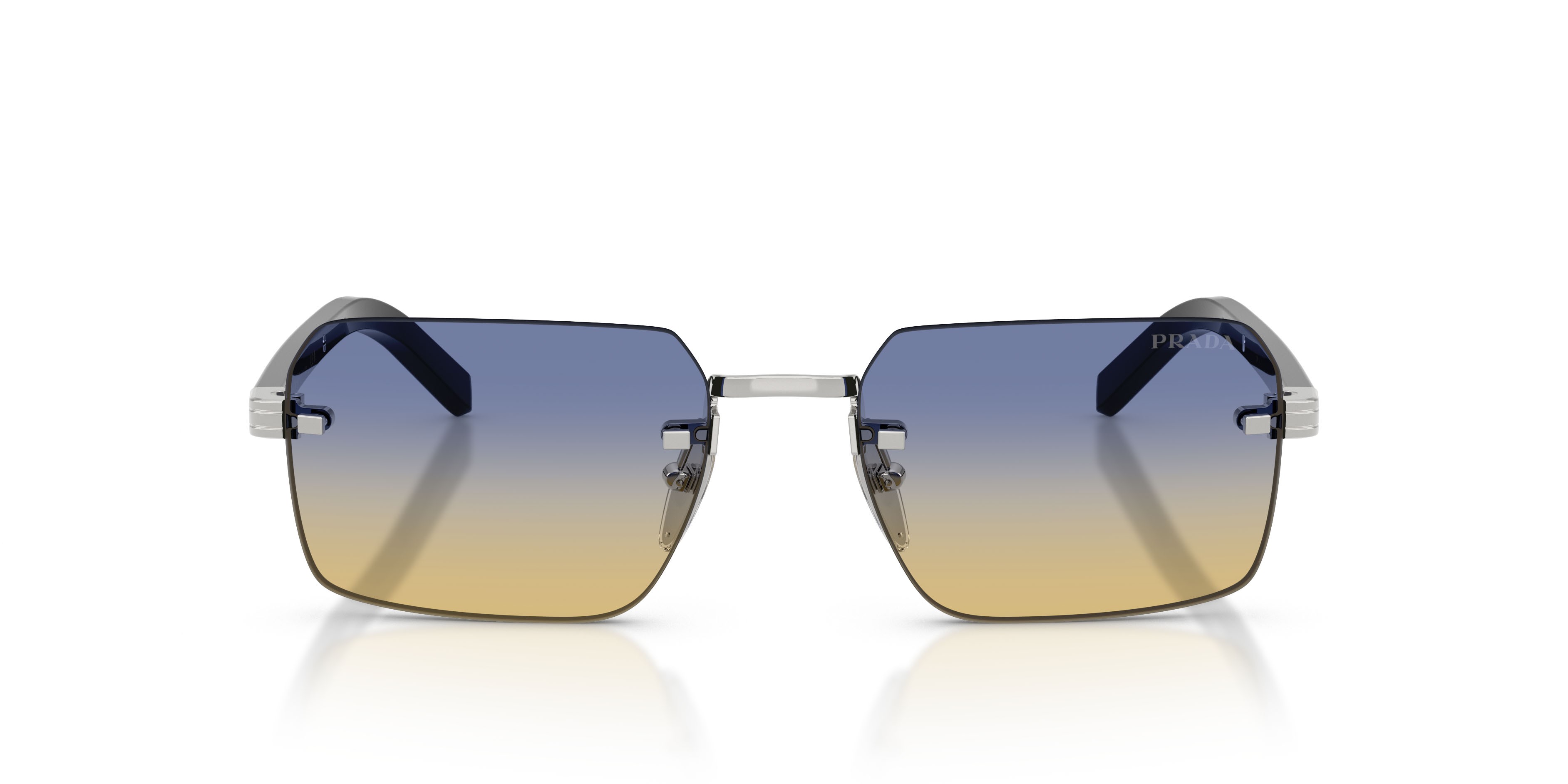 Occhiali da sole Prada PR D55S (1BC50E) colore argento forma rettangolare lenti yellow/dark blue