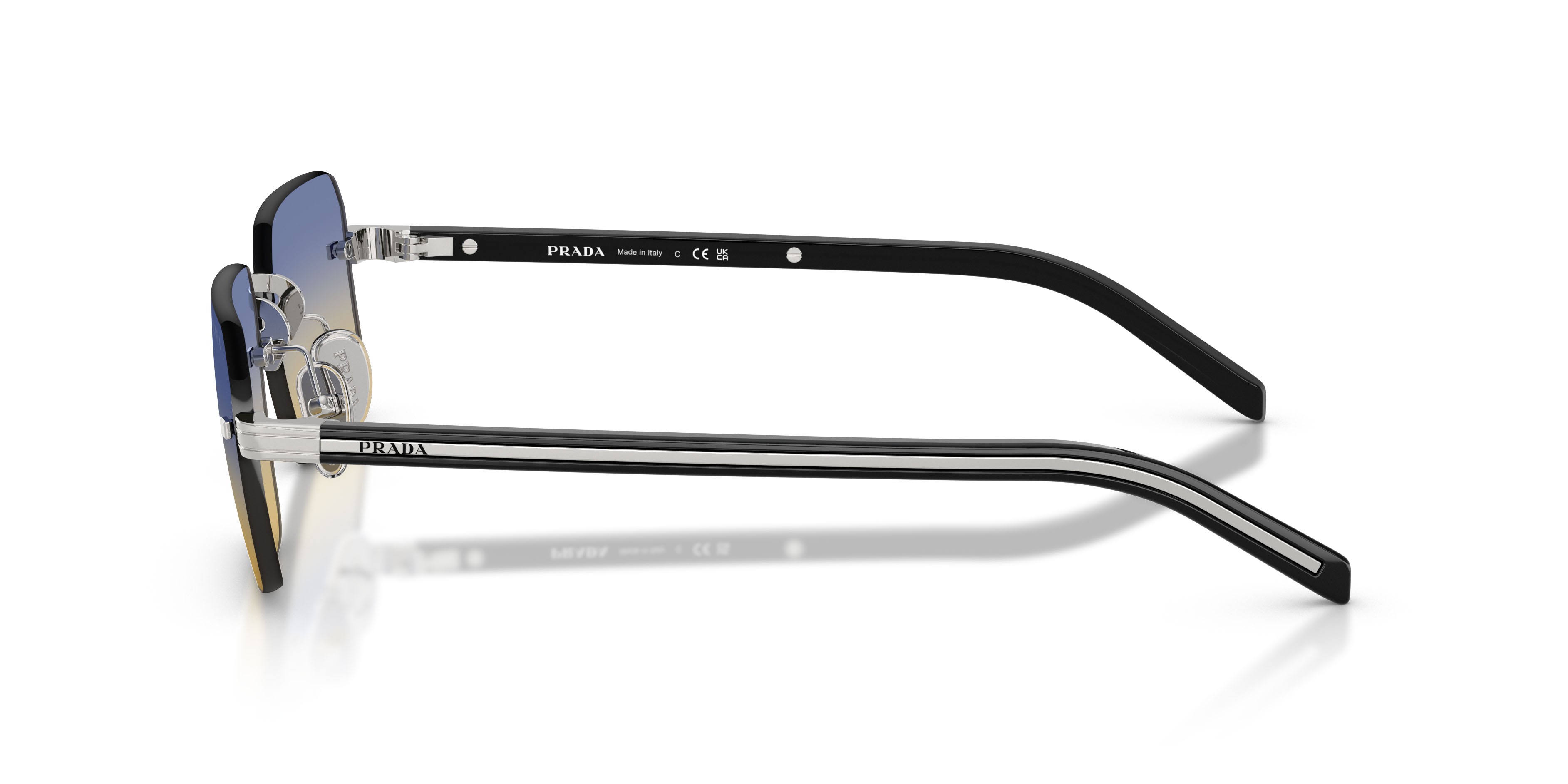 Occhiali da sole Prada PR D55S (1BC50E) colore argento forma rettangolare lenti yellow/dark blue