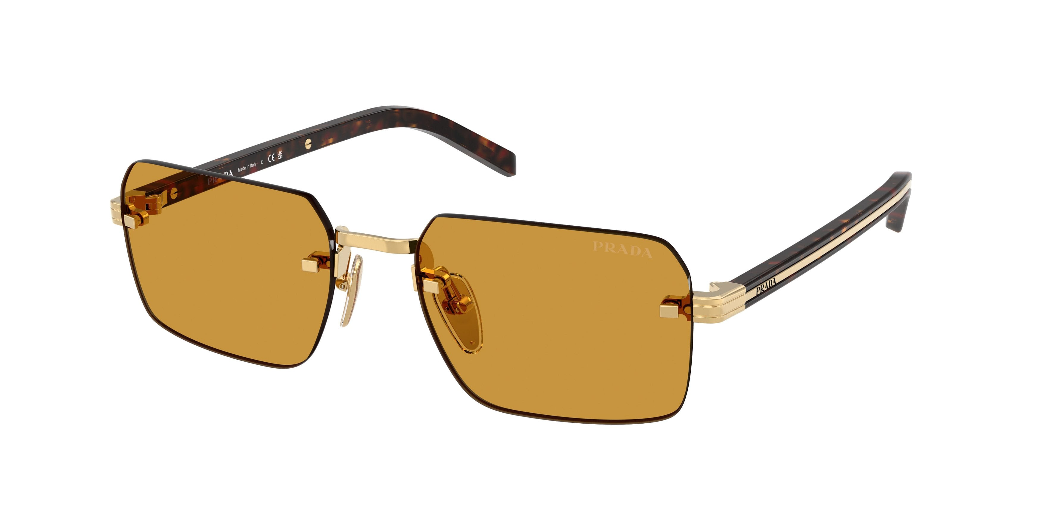 Occhiali da sole Prada PR D55S (5AK50P) colore oro forma rettangolare lenti miele scuro