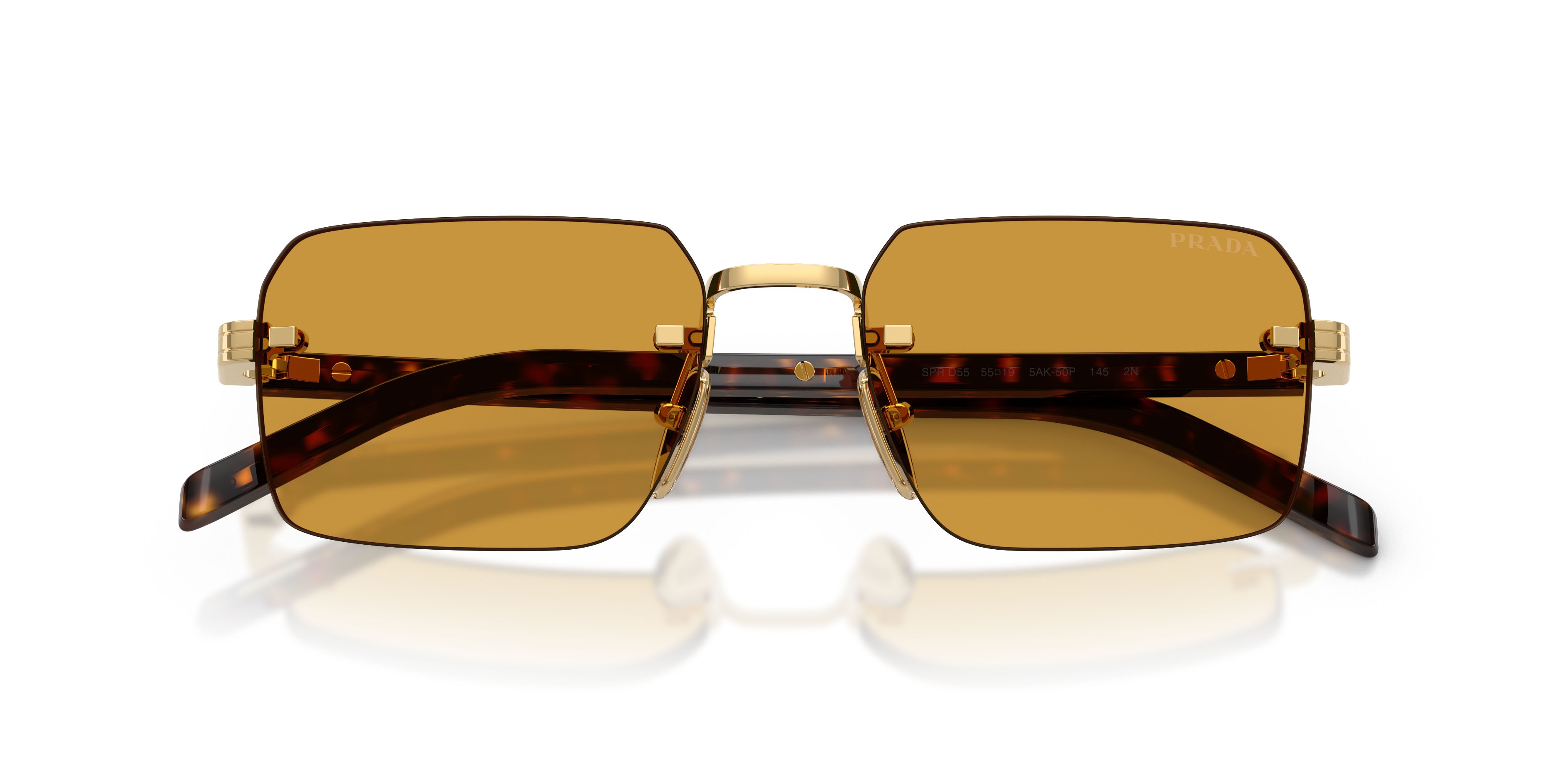 Occhiali da sole Prada PR D55S (5AK50P) colore oro forma rettangolare lenti miele scuro