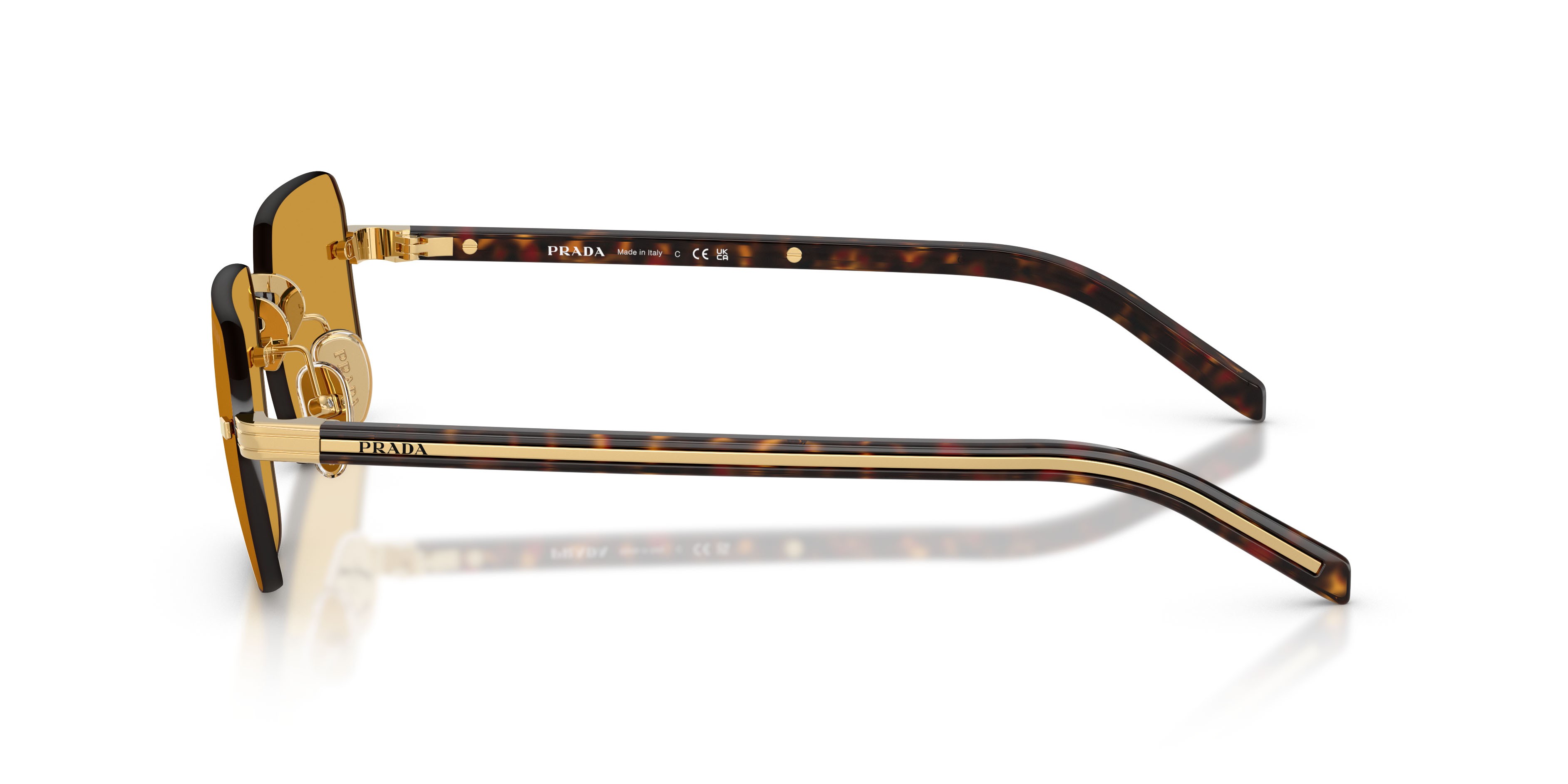 Occhiali da sole Prada PR D55S (5AK50P) colore oro forma rettangolare lenti miele scuro