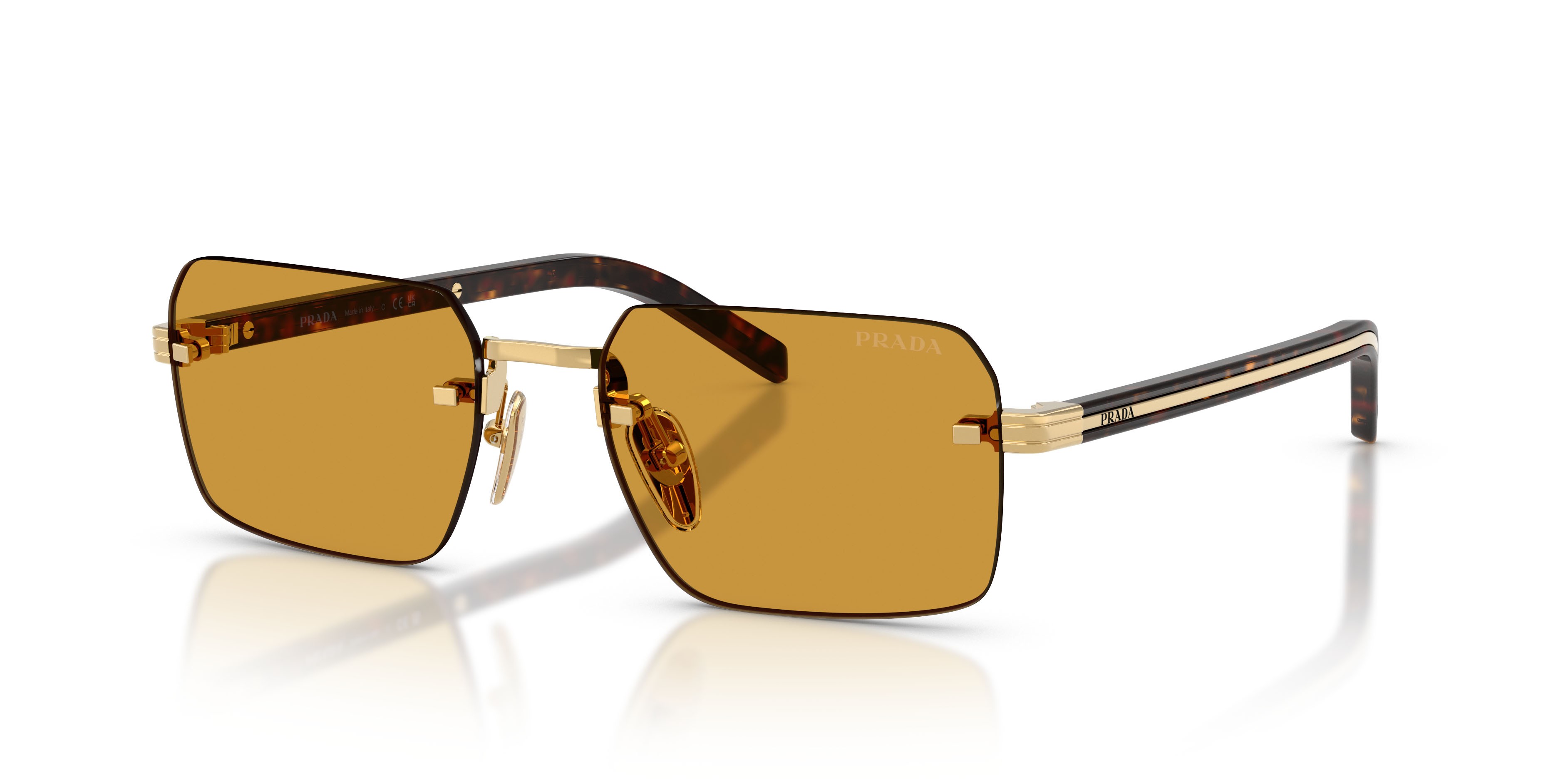 Occhiali da sole Prada PR D55S (5AK50P) colore oro forma rettangolare lenti miele scuro