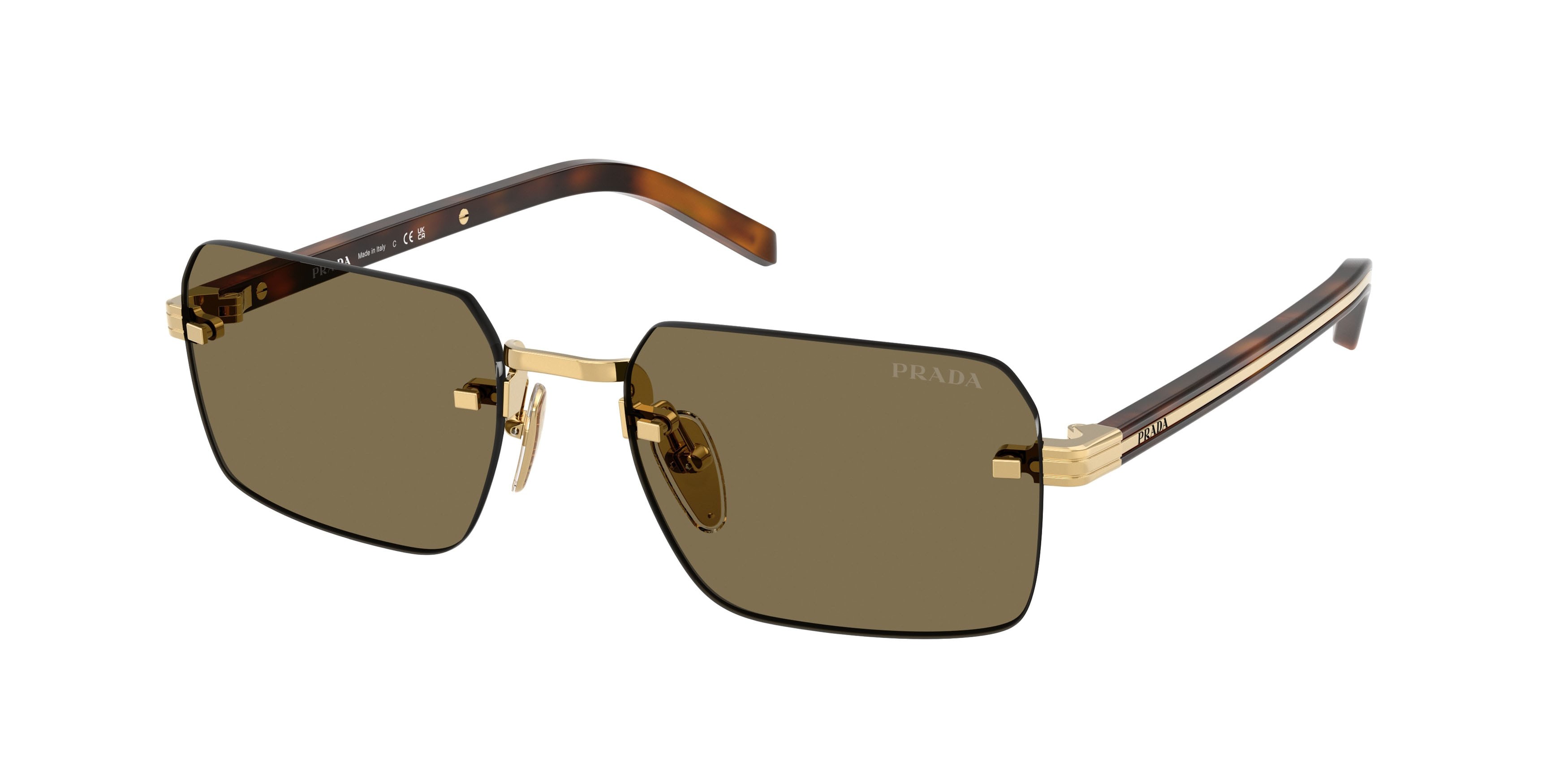 Occhiali da sole Prada PR D55S (5AK90F) colore oro forma rettangolare lenti marrone chiaro