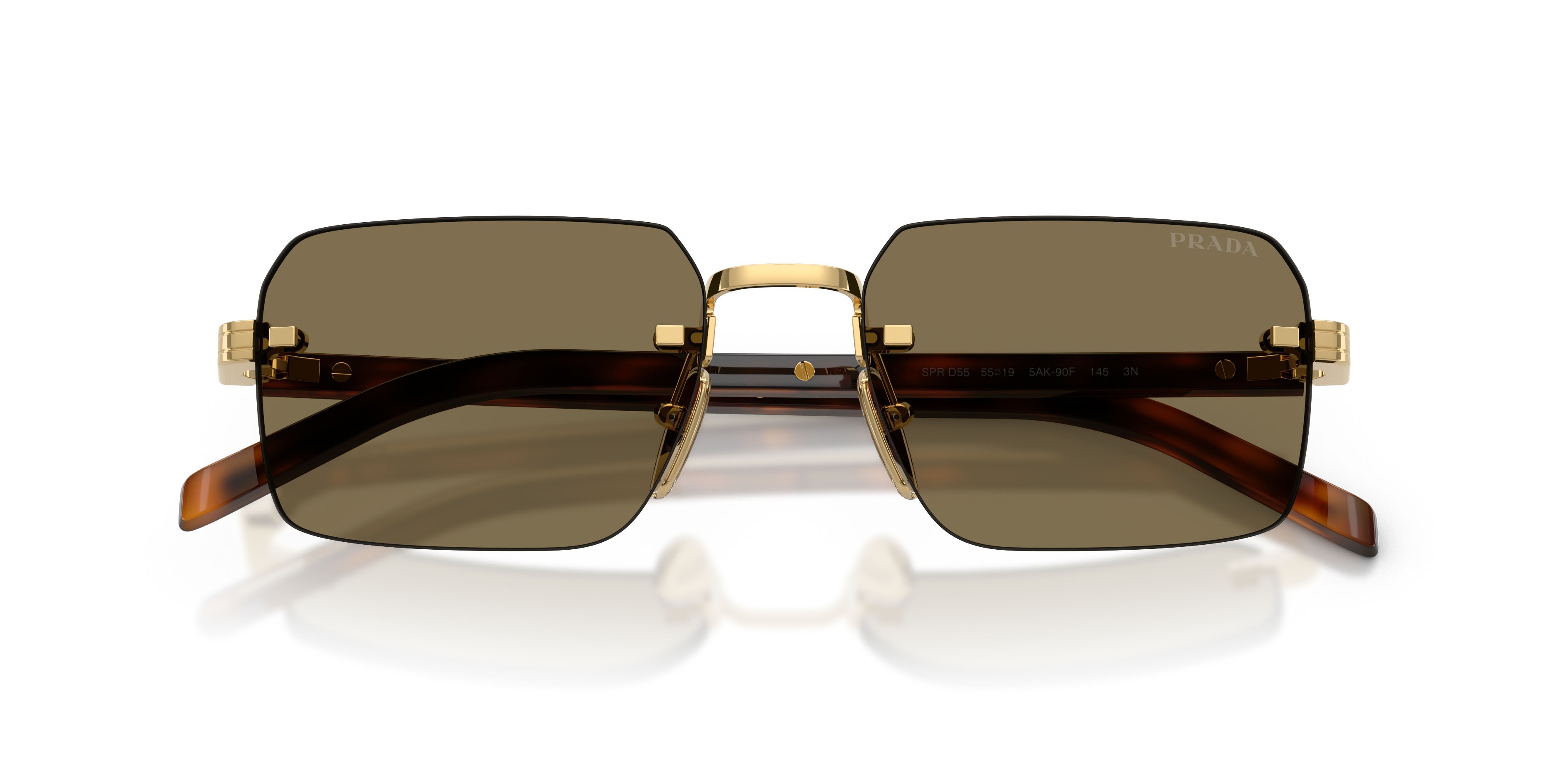 Occhiali da sole Prada PR D55S (5AK90F) colore oro forma rettangolare lenti marrone chiaro