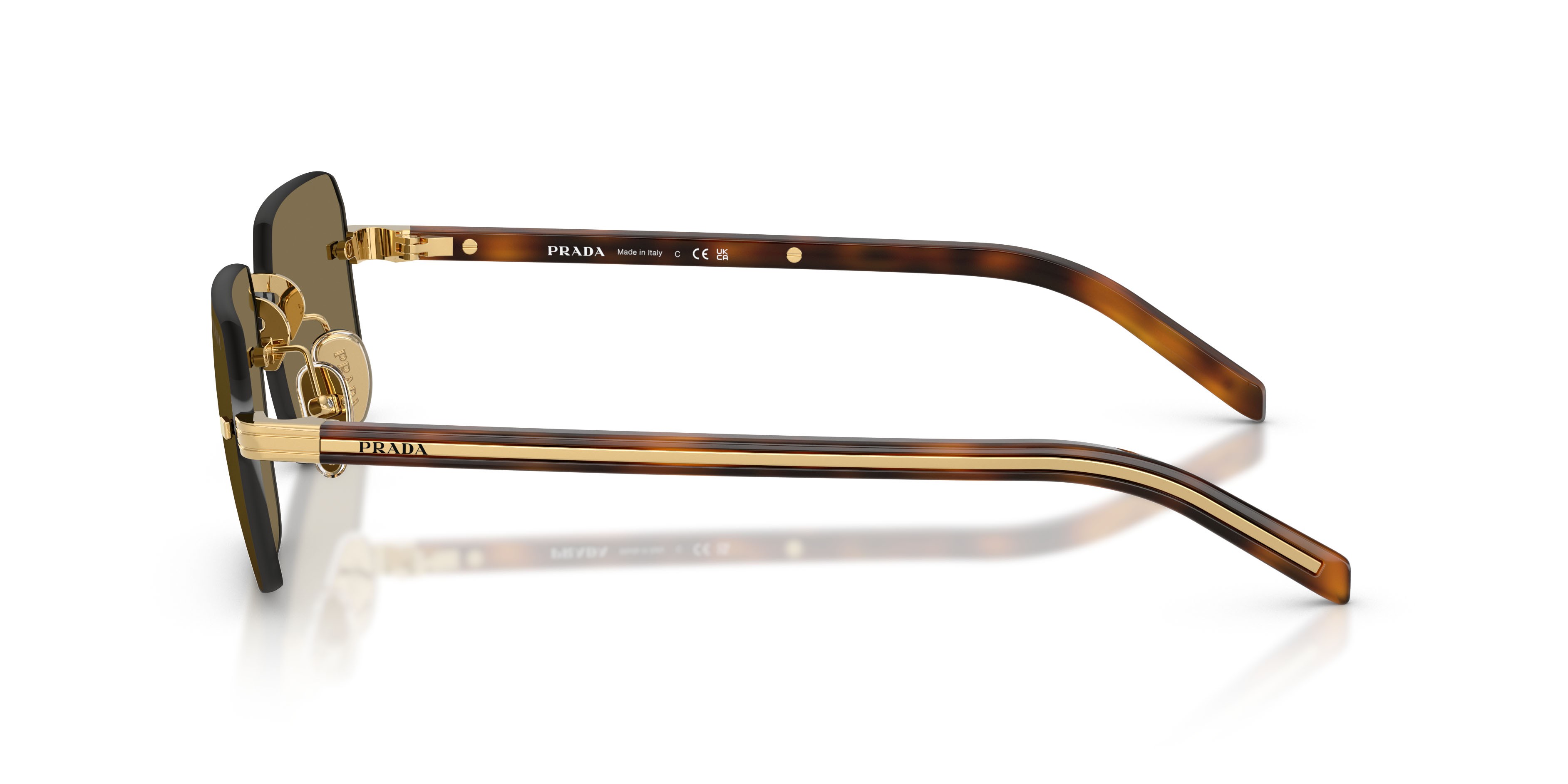 Occhiali da sole Prada PR D55S (5AK90F) colore oro forma rettangolare lenti marrone chiaro