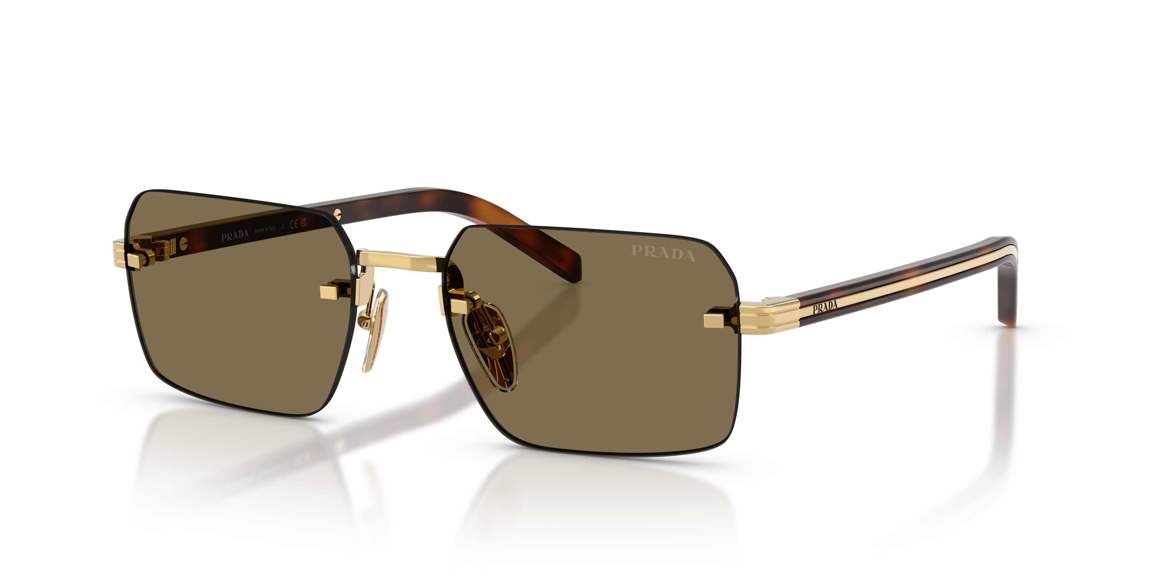 Occhiali da sole Prada PR D55S (5AK90F) colore oro forma rettangolare lenti marrone chiaro