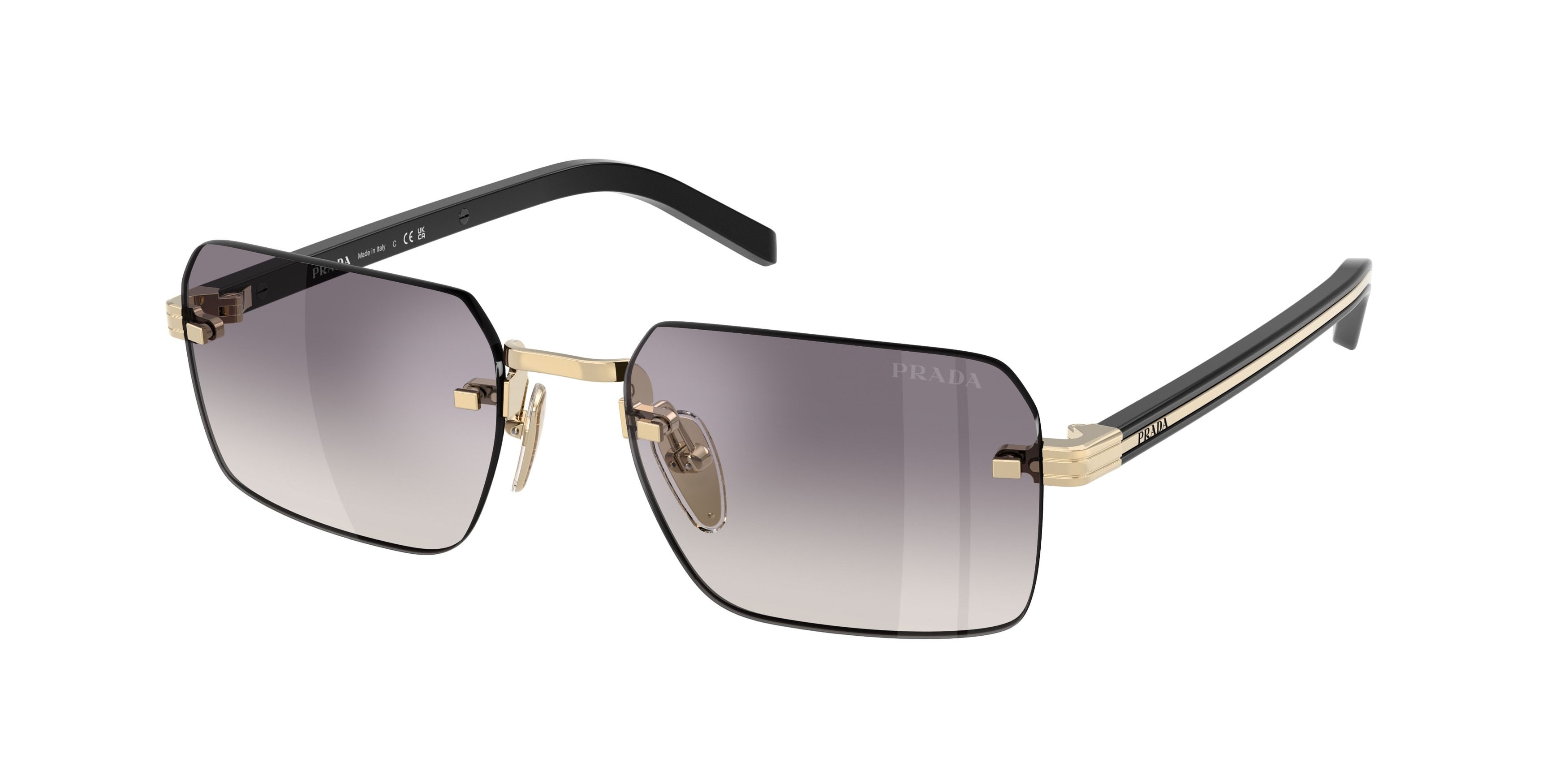 Occhiali da sole Prada PR D55S (ZVN60W) colore oro pallido forma rettangolare lenti blu specchiato argento