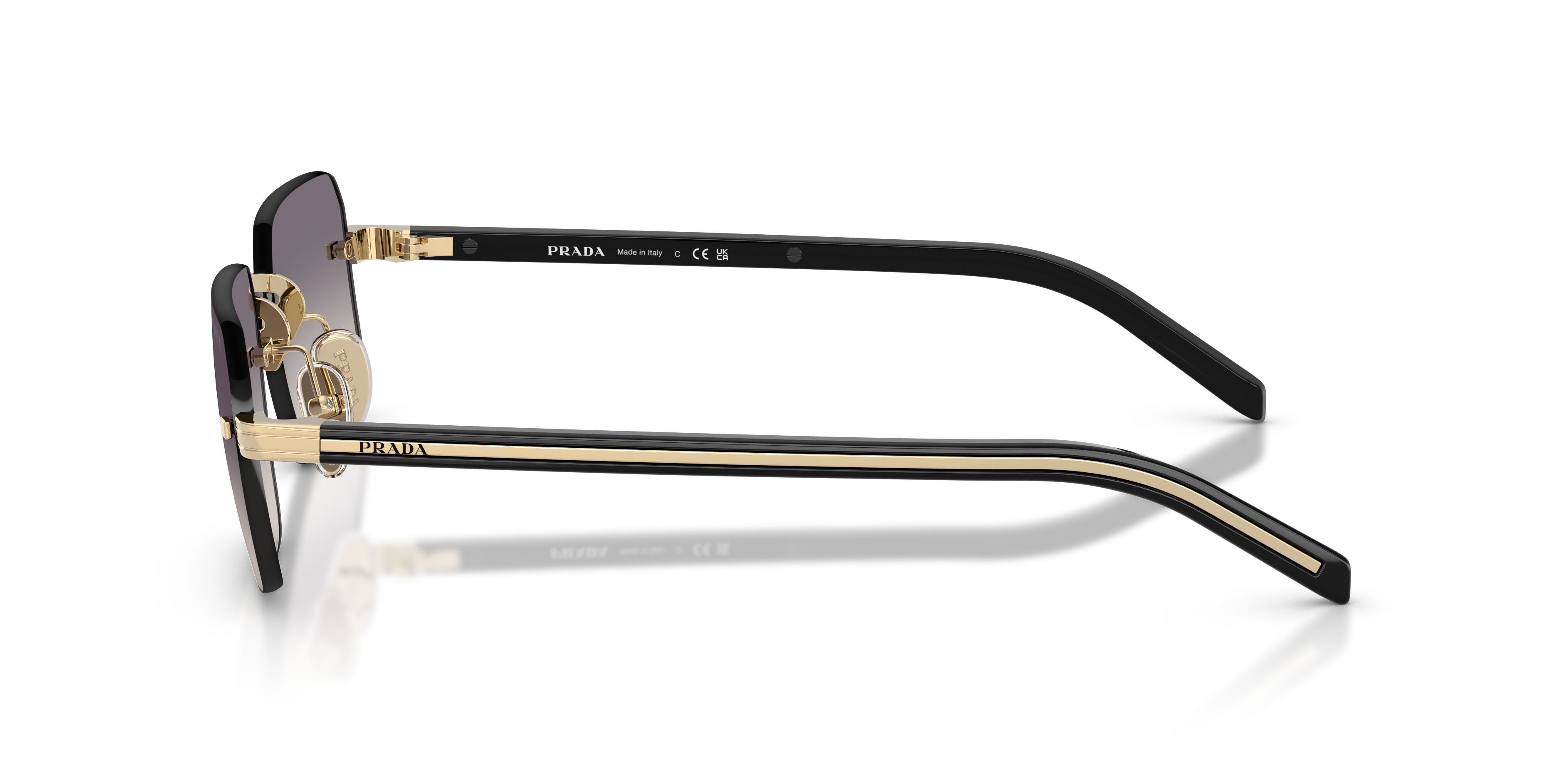 Occhiali da sole Prada PR D55S (ZVN60W) colore oro pallido forma rettangolare lenti blu specchiato argento