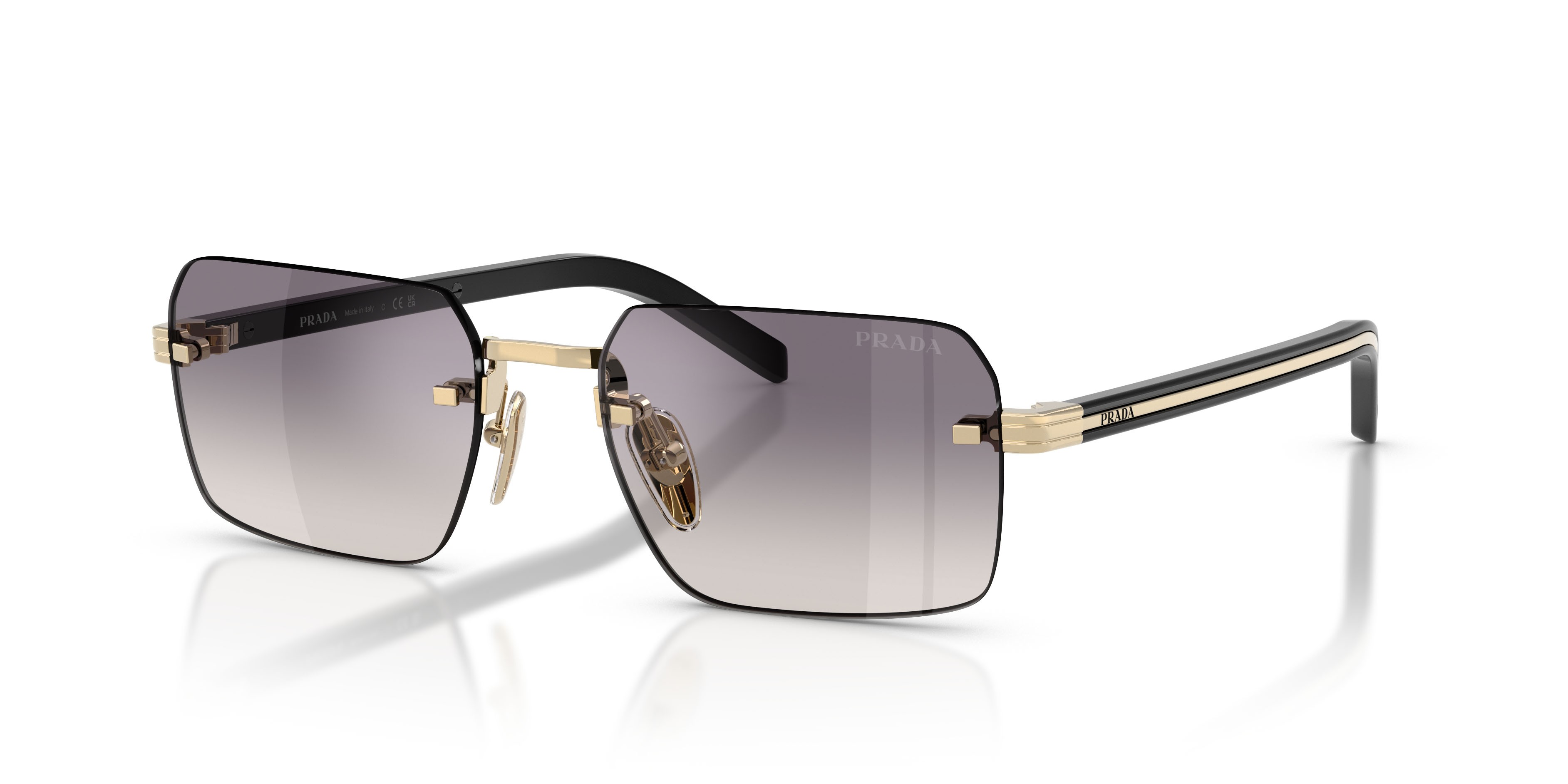 Occhiali da sole Prada PR D55S (ZVN60W) colore oro pallido forma rettangolare lenti blu specchiato argento