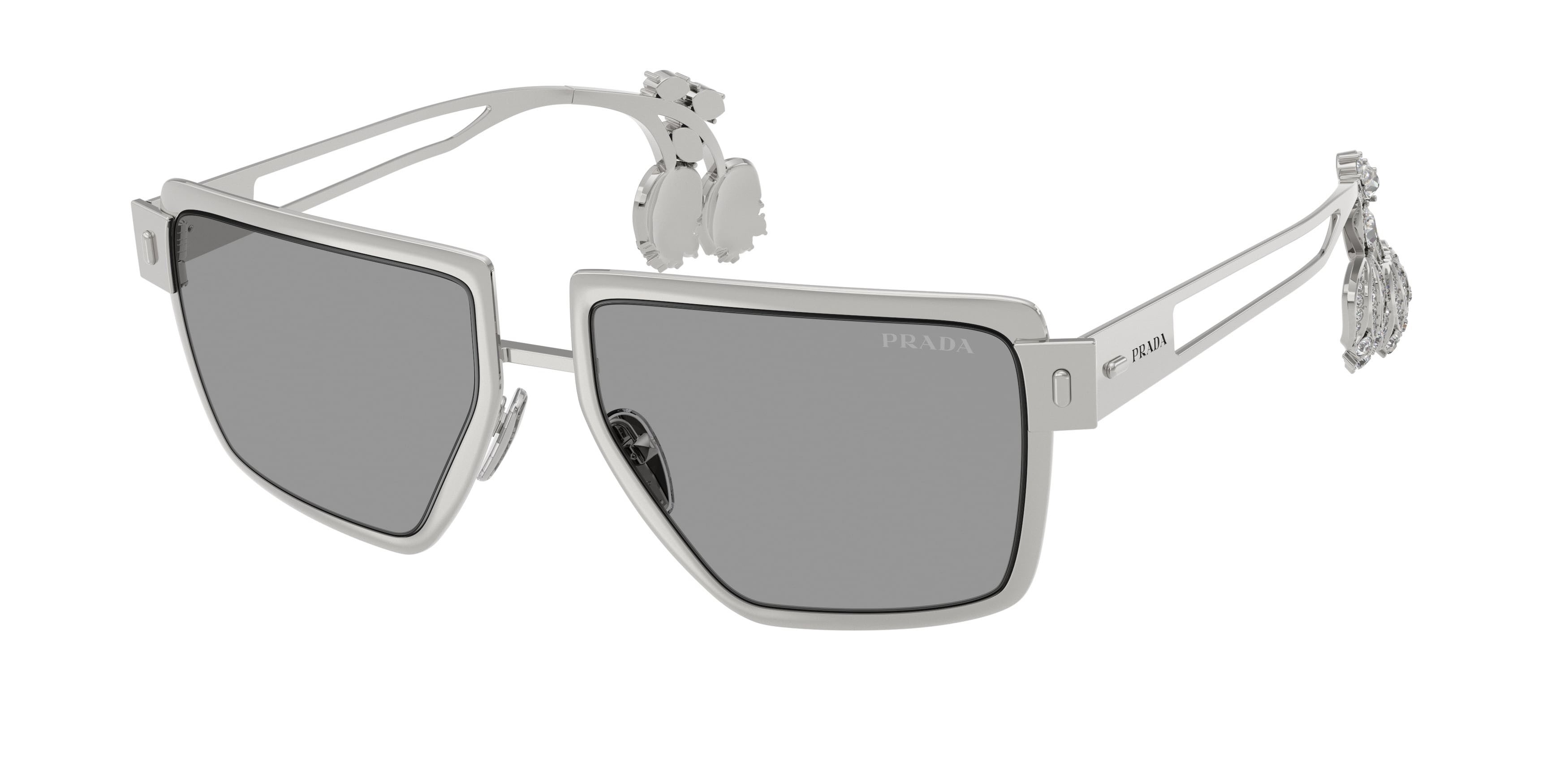 Sunglasses Prada PR D56S (1BC50Q) color argento shape square lenses grigio