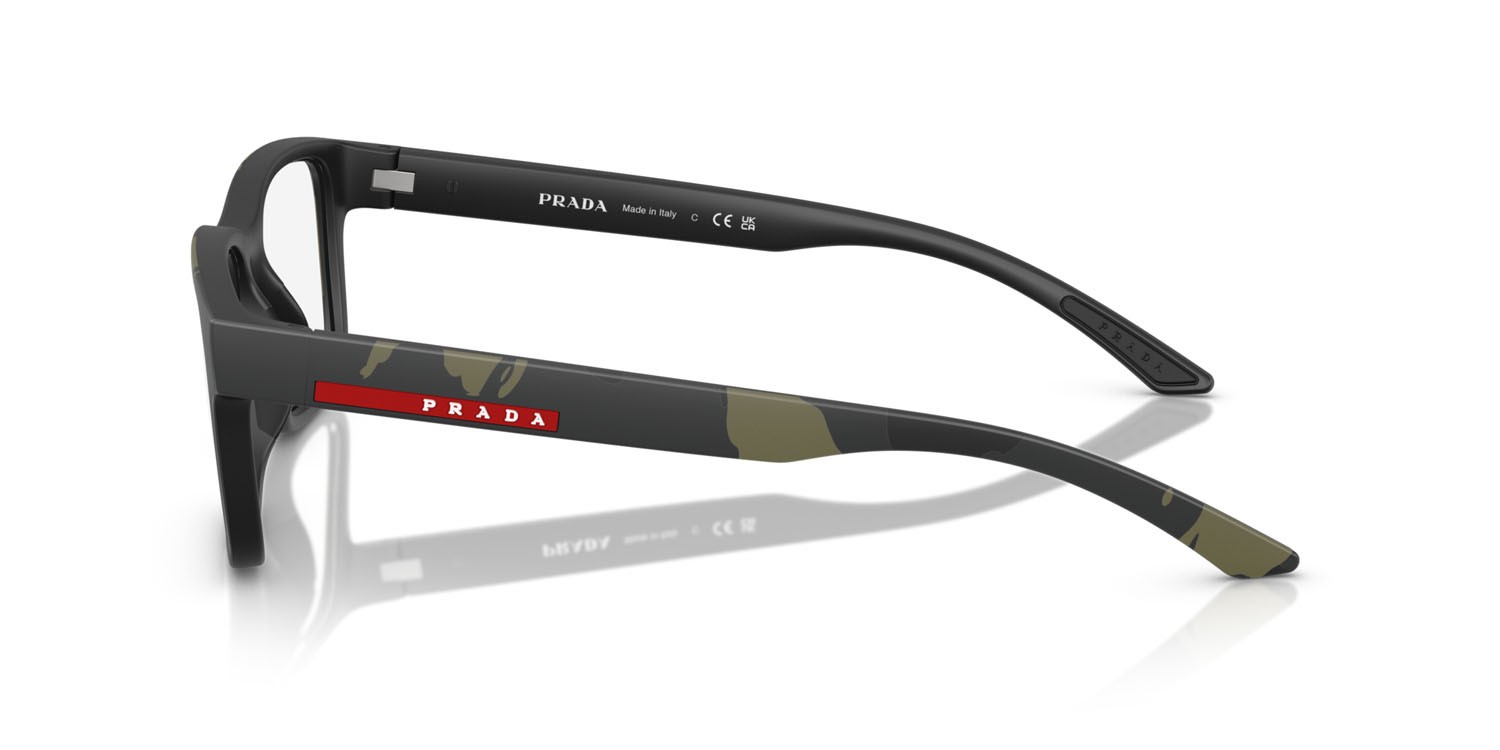 Occhiali da vista Prada Linea Rossa PS 01RV (14X1O1) colore verde mimetico gommato forma rettangolare lenti lente demo