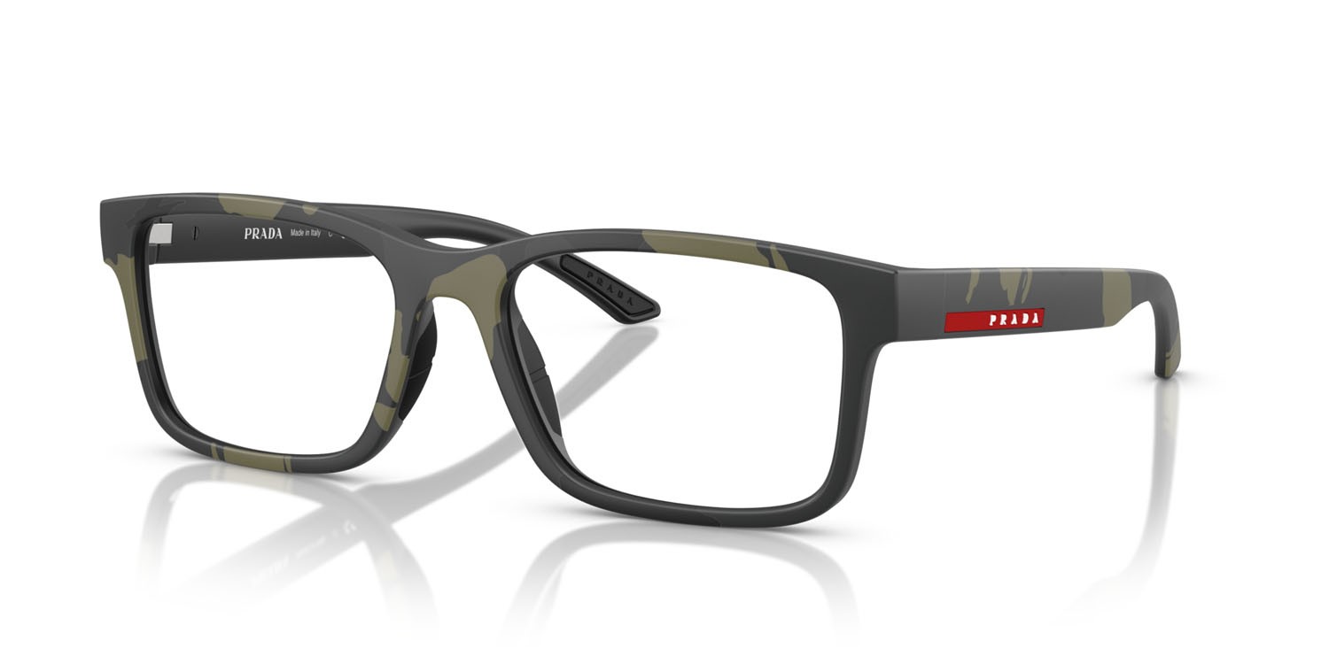 Occhiali da vista Prada Linea Rossa PS 01RV (14X1O1) colore verde mimetico gommato forma rettangolare lenti lente demo