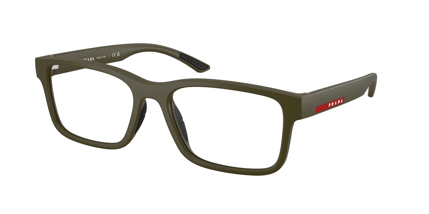 Occhiali da vista Prada Linea Rossa PS 01RV (15X1O1) colore verde militare opaco forma rettangolare lenti lente demo