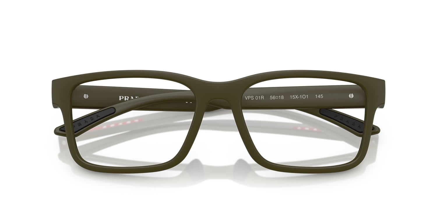 Occhiali da vista Prada Linea Rossa PS 01RV (15X1O1) colore verde militare opaco forma rettangolare lenti lente demo