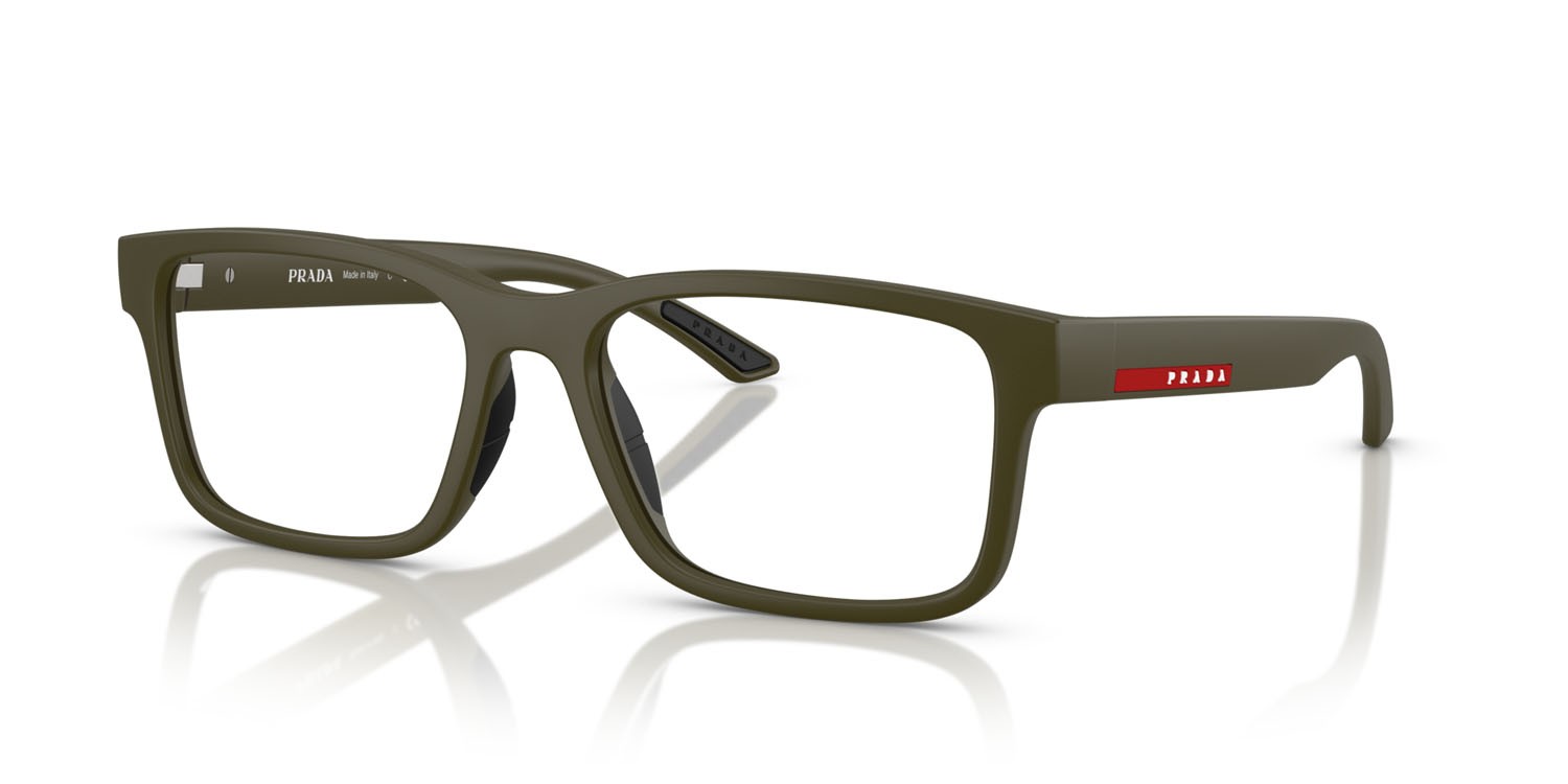Occhiali da vista Prada Linea Rossa PS 01RV (15X1O1) colore verde militare opaco forma rettangolare lenti lente demo