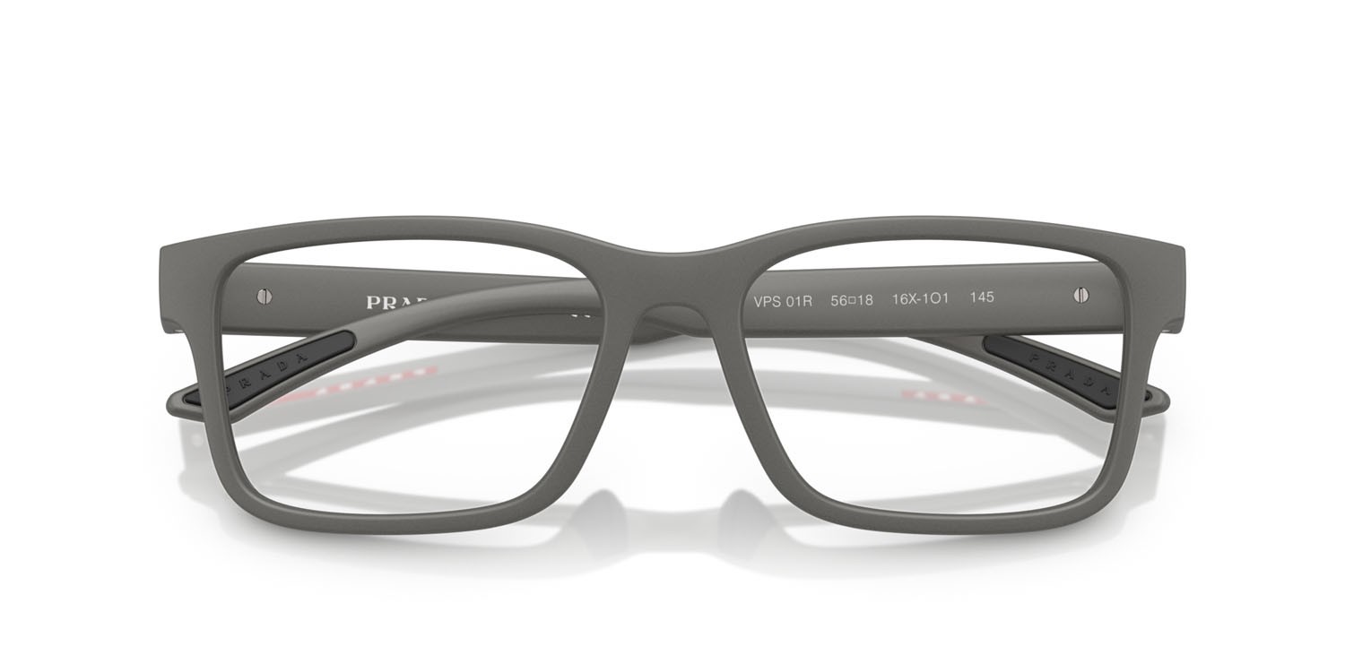 Occhiali da vista Prada Linea Rossa PS 01RV (16X1O1) colore grigio metallizzato forma rettangolare lenti lente demo