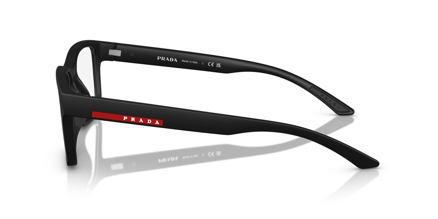 Occhiali da vista Prada Linea Rossa PS 01RV (DG01O1) colore nero effetto gommato forma rettangolare lenti lente demo