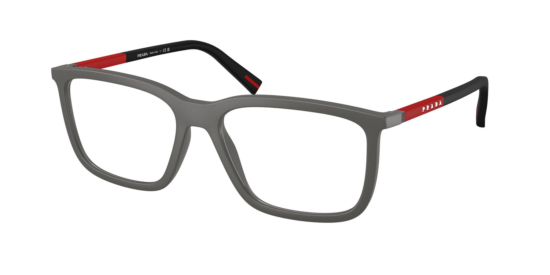 Occhiali da vista Prada Linea Rossa PS 01SV (16X1O1) colore grigio metallizzato forma quadrato lenti lente demo